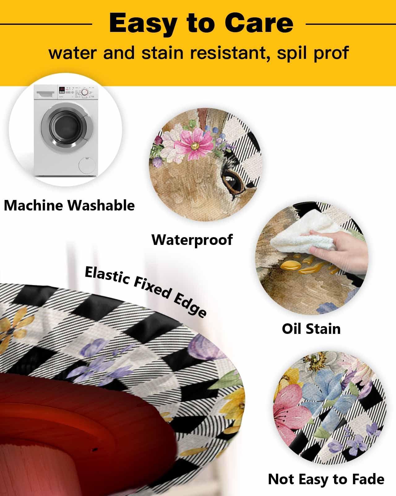 BOBOWUNY BOBOWUNY Easter Table Cloth, Round Fitted Tablecloths with Elastic Edge, Wipeable Waterproof Table Cover for Kitchen Wedding 45-54 Inches Black Buffalo Plaid Check Easter Bunny Floral