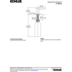 Kohler Kohler K-1895-C-SN 3-1/16\" (Height) Soap & Lotion Dispenser Polished Nickel