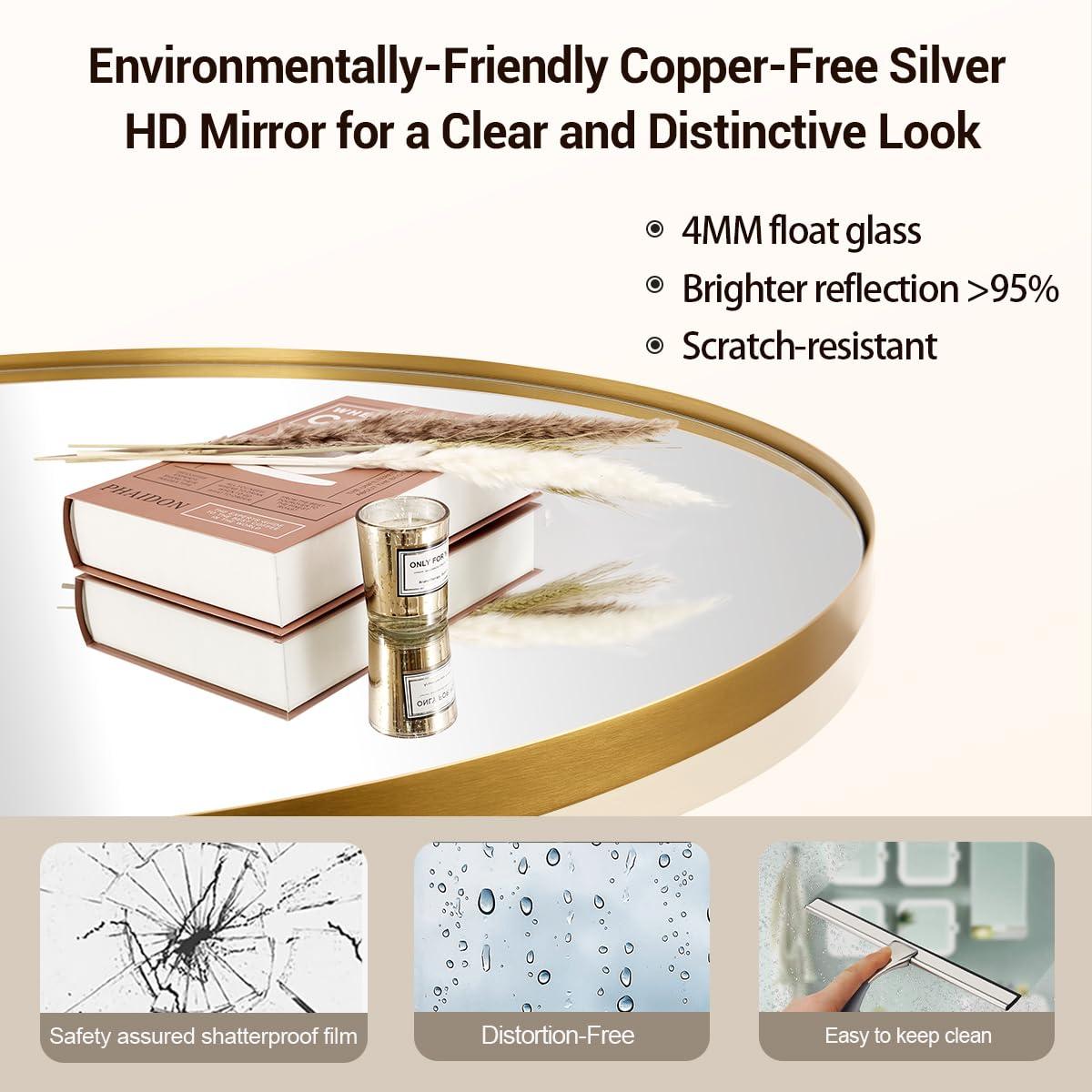 ANDY STAR ANDY STAR Gold Oval Mirror, Oval Pivot Bathroom Mirror, Brushed Gold Oval Pivot Mirror Bathroom Stainless Steel Metal Frame Tilting Vanity Wall Mirror Hangs Vertical