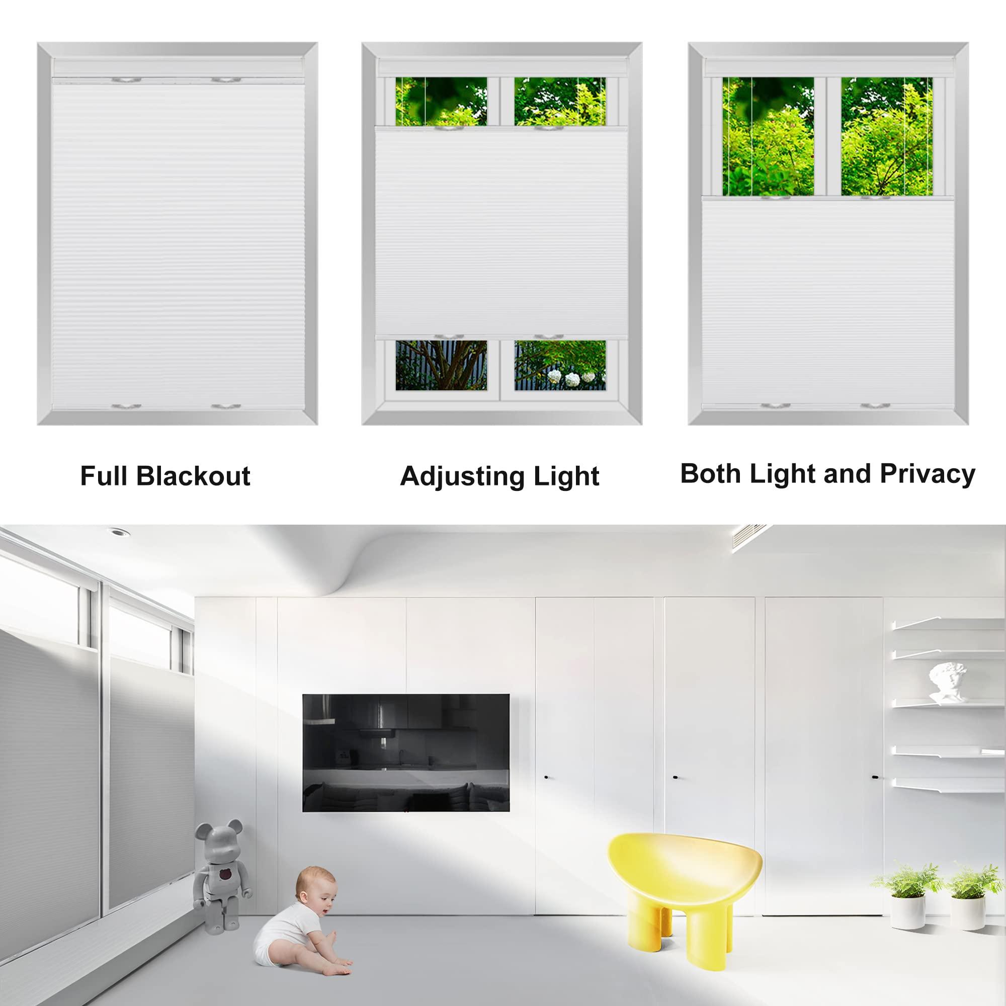 BERISSA BERISSA Top Down Bottom Up Blackout Cellular Shade Cordless Honeycomb Blinds Fabric Window Shades Thermal Insulation Cellular Blinds Easy Install,Gray,32" W x 72" H