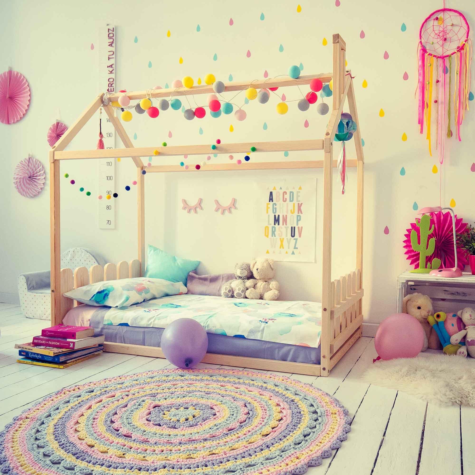 Sweet Home From Wood Montessori house bed with rails, Montessori toddler house bed frame, Toddler floor level bed with rails