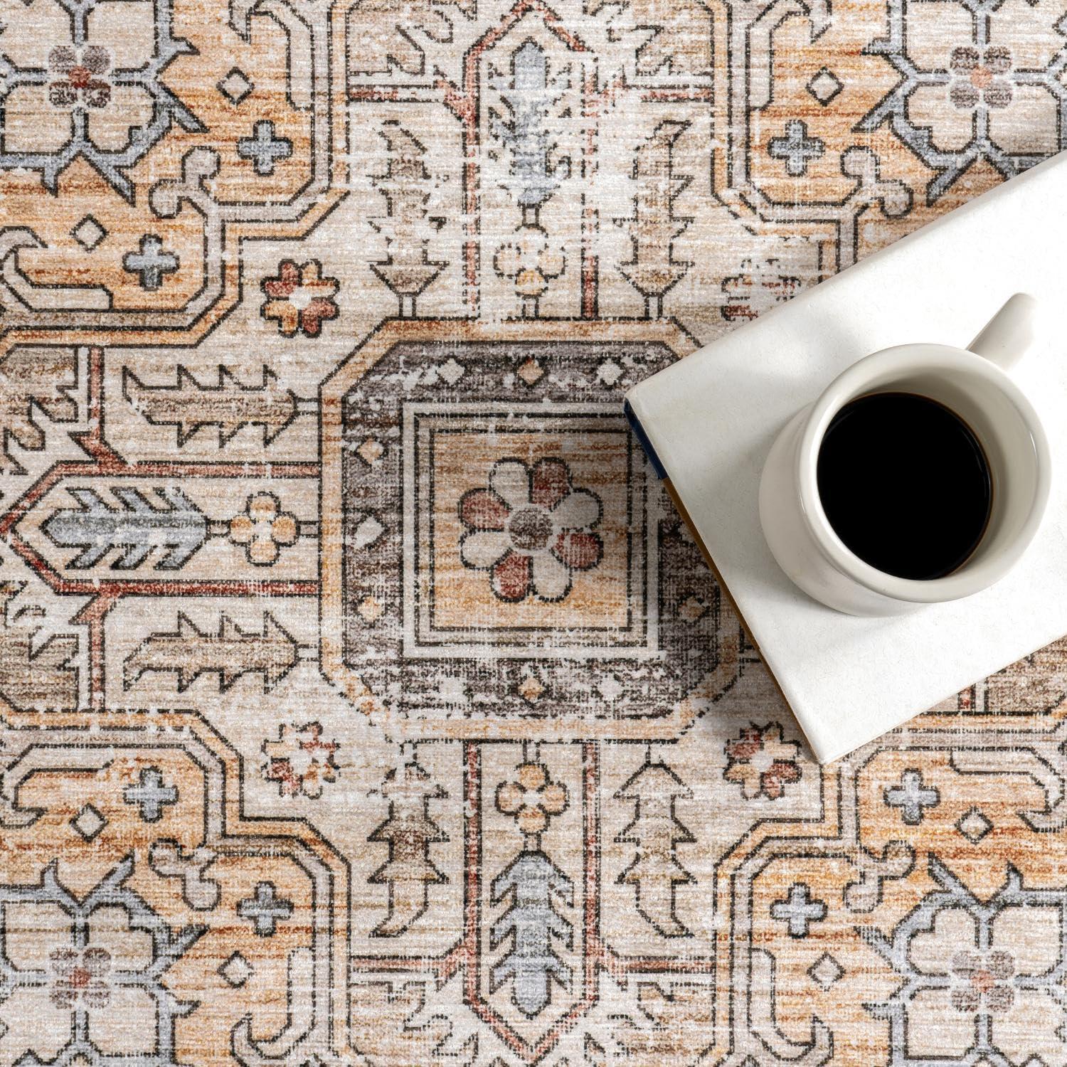 nuLOOM nuLOOM 9' x 12' Splashguard Machine Washable Area Rug with Waterproof Spill Proof Surface, Non Slip Backing and Stain Resistant for Living Room, Bedroom, Kitchen, Dining Room, Purnima Ivory