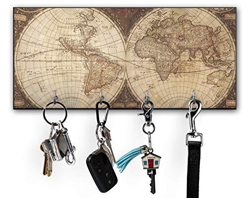 YouCustomizeIt YouCustomizeIt Vintage World Map Key Hanger w/ 4 Hooks
