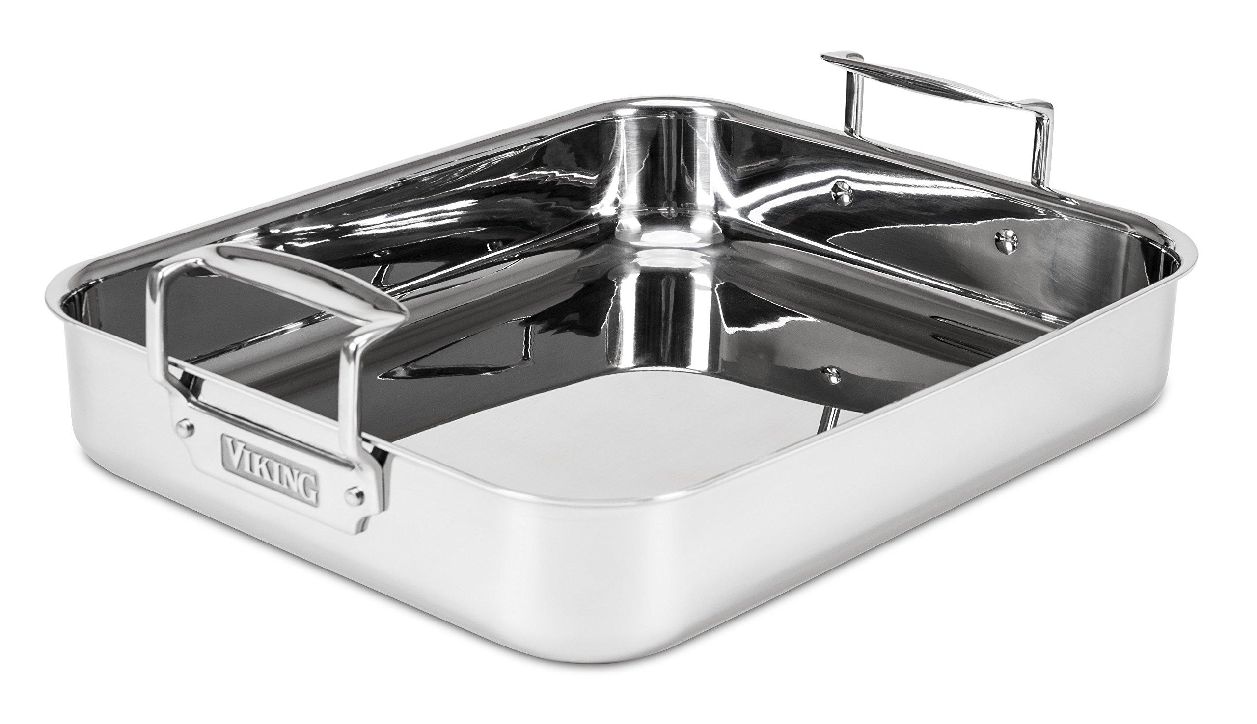 Viking Culinary Viking Culinary 3-Ply Stainless Steel Roasting Pan, Includes a Nonstick Rack, Dishwasher, Oven Safe, Works on All Cooktops including Induction
