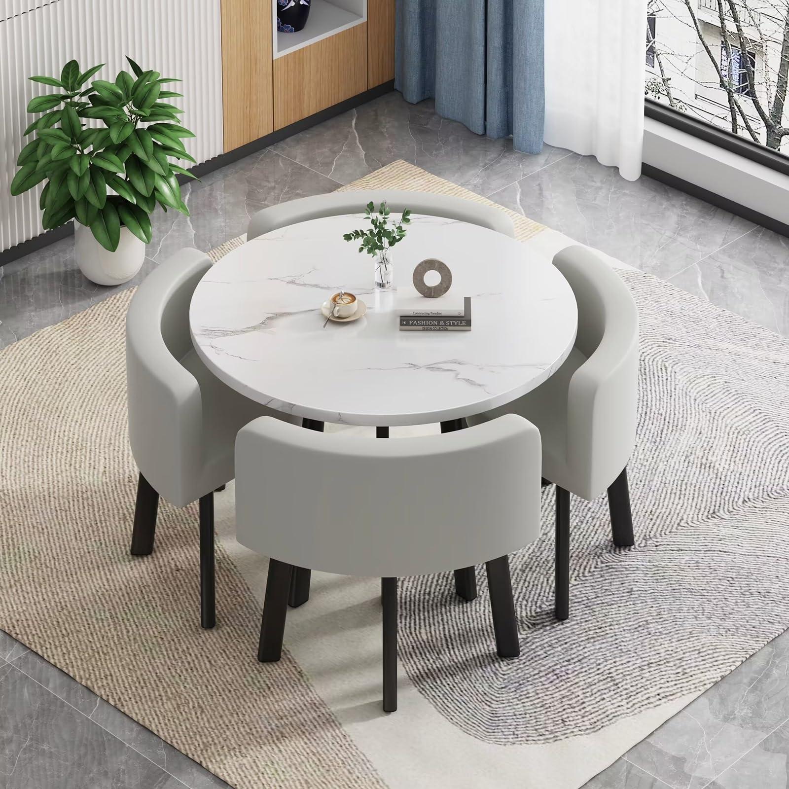 LLYLAFDC Kitchen Table Chairs Set Of 4 Space Saving Dining Table Office Table And Chair Set Leisure Area Home Balcony Small Round Table Perfect For Balcony, Dining Room, Office ( Color : Gray , Size : Leather