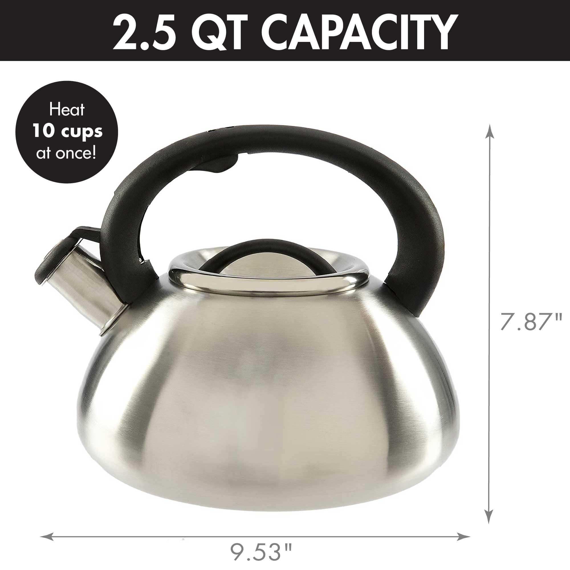 Primula Primula Avalon Whistling Stovetop Tea Kettle Food Grade Wide Mouth, Fast to Boil, Cool Touch Handle, 2.5-Quart, Brushed Stainless Steel