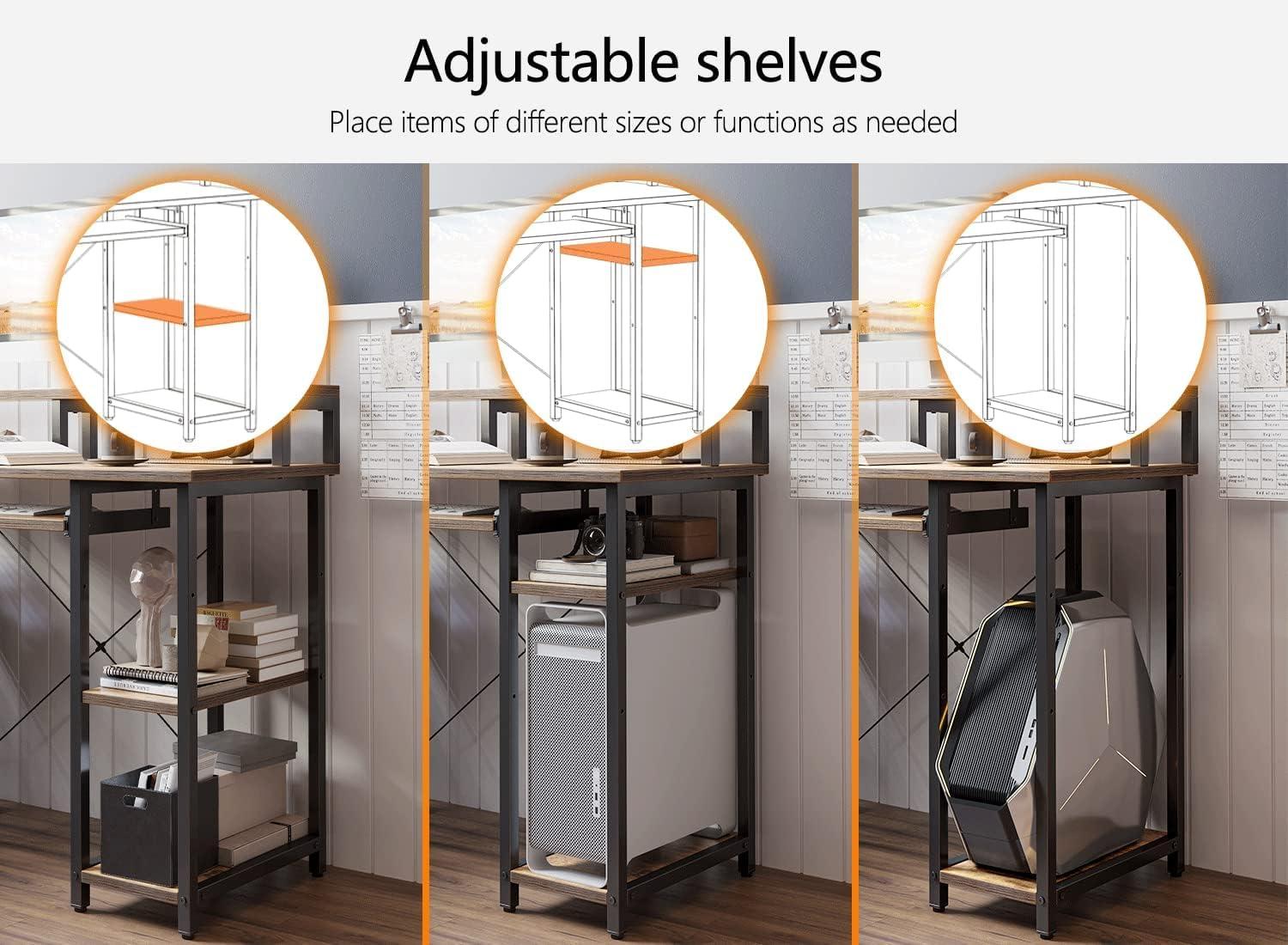 CubiCubi CubiCubi Computer Desk with Keyboard Tray, 47 Inch Office Desk with Monitor Stand and Storage Shelves, Music Studio Desk Workstation, Work Table for Home Office, Rustic Brown