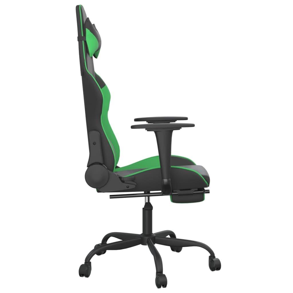 PSFANMZX Massage Gaming Chair with Footrest,Gaming Chair with Footrest,Gaming Chair,Office Chair with Foot Rest,Gaming Chairs for Adults,for Office,Study Room,Game Room, Black&Green Faux Leather