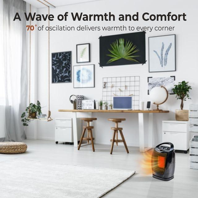 Comfort Zone Comfort Zone Space Heaters for Indoor Use, Portable Bedroom Heater, 70 Degree Oscillation, Thermostat, Small Room Heater, Fast Heating, Quiet Fan Forced Ceramic Heater, 1500W. 200 Sq. Ft., Black