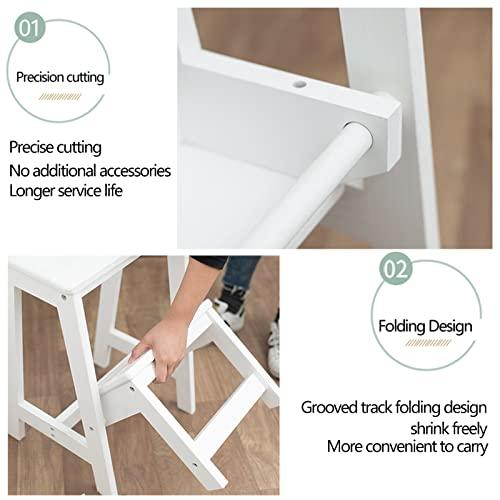 GFHQDPSC Step Stool Wooden Ladders Stool, Flip 2 Step Small Foot Stools Safety Non-Slip Tread for Home Library Kitchen Climb Step Ladder White