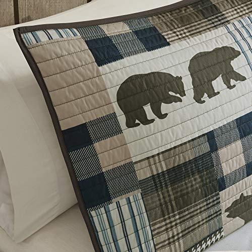 Woolrich Woolrich Reversible Quilt Cabin Lifestyle Design - All Season, Breathable Coverlet Bedspread Bedding Set, Matching Shams, Oversized Full/Queen, Twin Falls Bear Brown/Blue 4 Piece