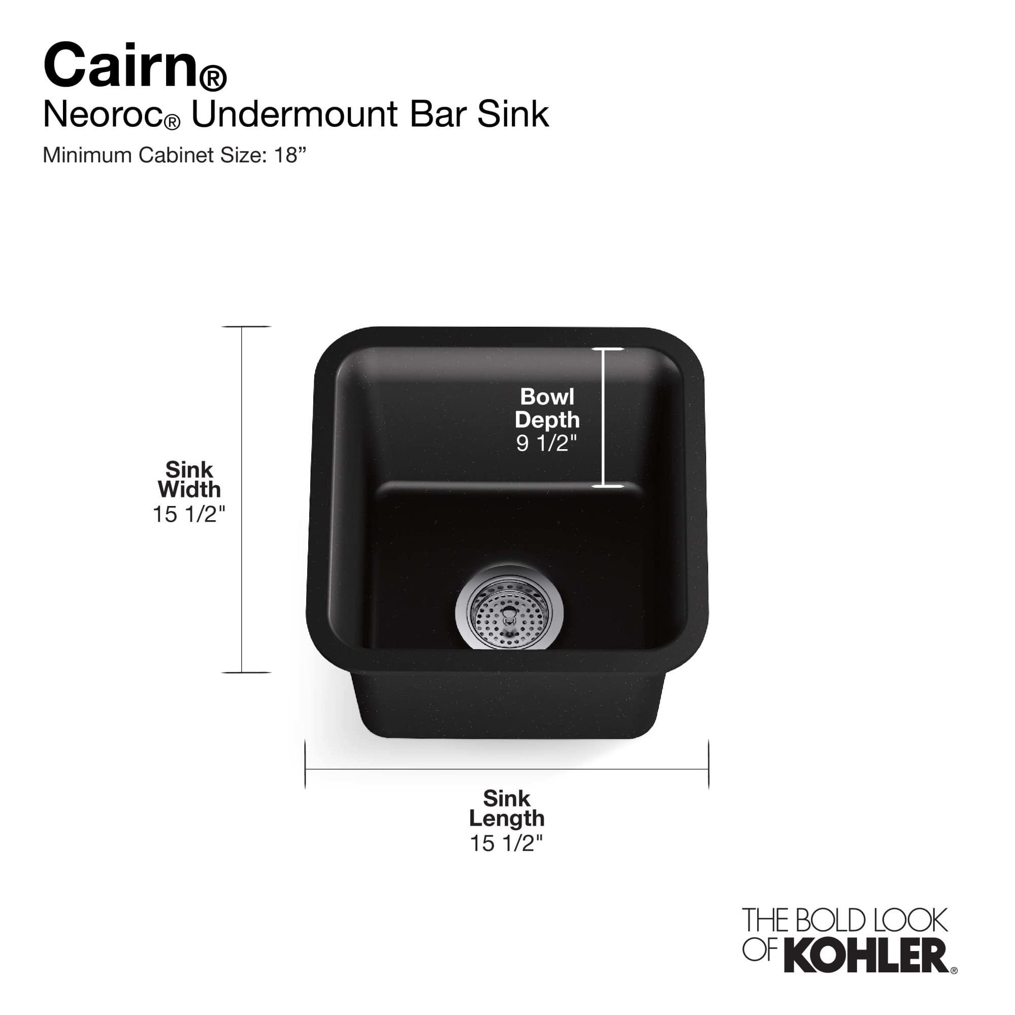 Kohler KOHLER K-8223-CM3 Cairn 15.5\" Neoroc Composite Undermount Single-Bowl Bar Sink, Composite Bar Sink with Sink Rack, Matte Taupe