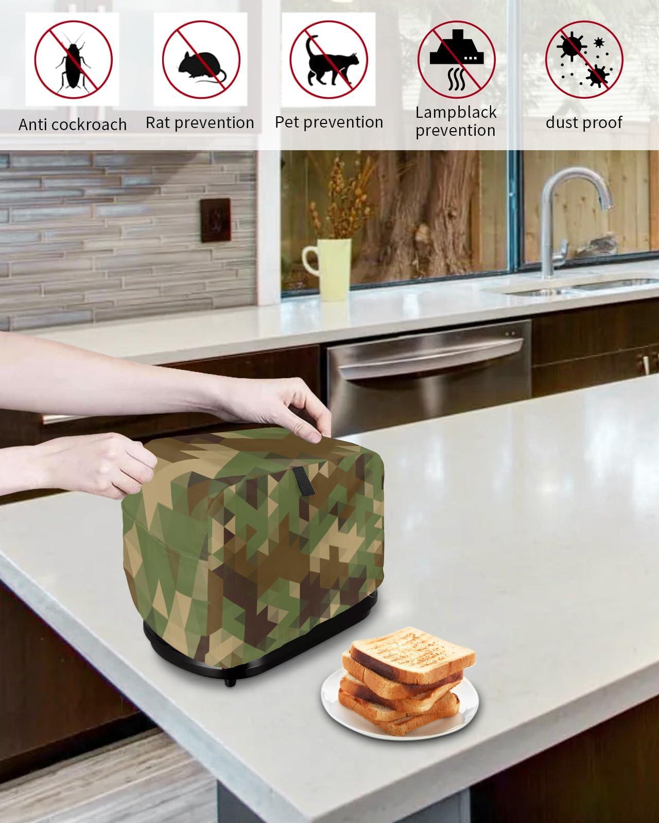IDOWMAT 4 Slice Toaster Cover Dustproof Kitchen Small Appliance Cover Camouflage Geometric Triangle Dust Cover Polyester Bread Machine Cover Protector with Loop for Standard 4 Slice Toasters