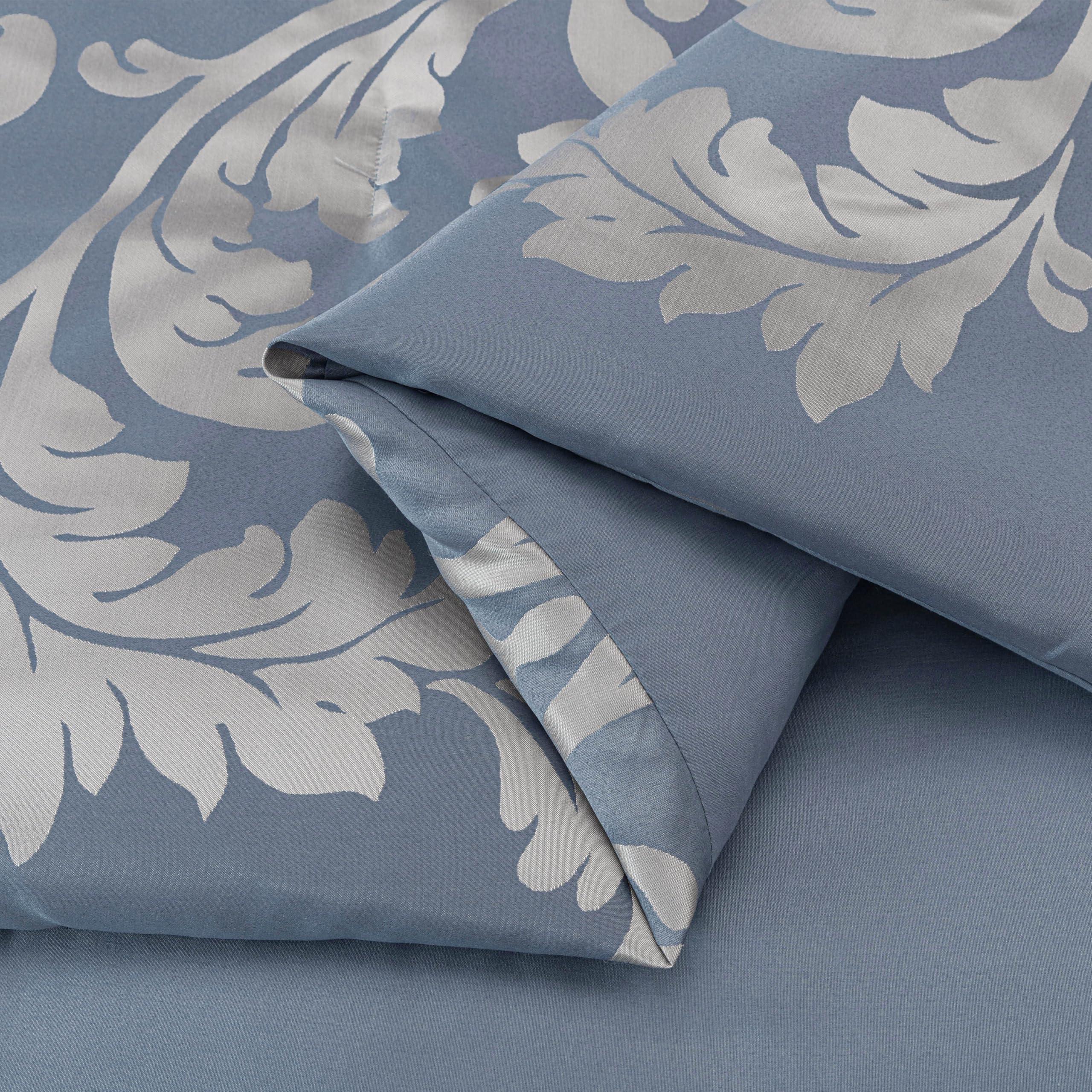 Chezmoi Collection Chezmoi Collection Royale 7-Piece Jacquard Floral Comforter Set, Oversized Queen, Grayish Blue/Gray