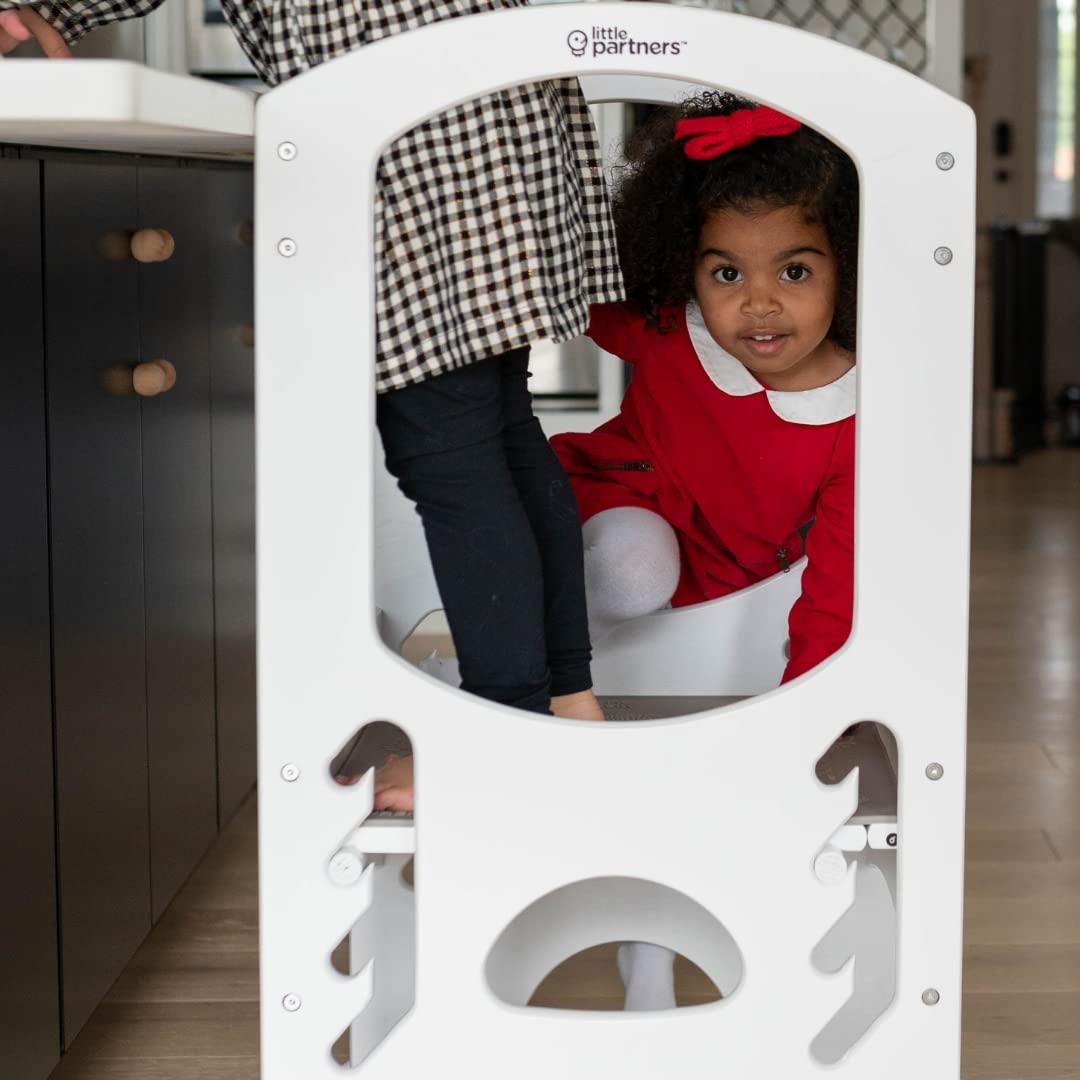 Little Partners Little Partners Kids Learning Tower, Toddler Tower - Adjustable Height Kitchen Step Stool - Encourages Learning, Independence, and Engagement - Safety Climbing Tower for Kitchen Counter (Soft White)