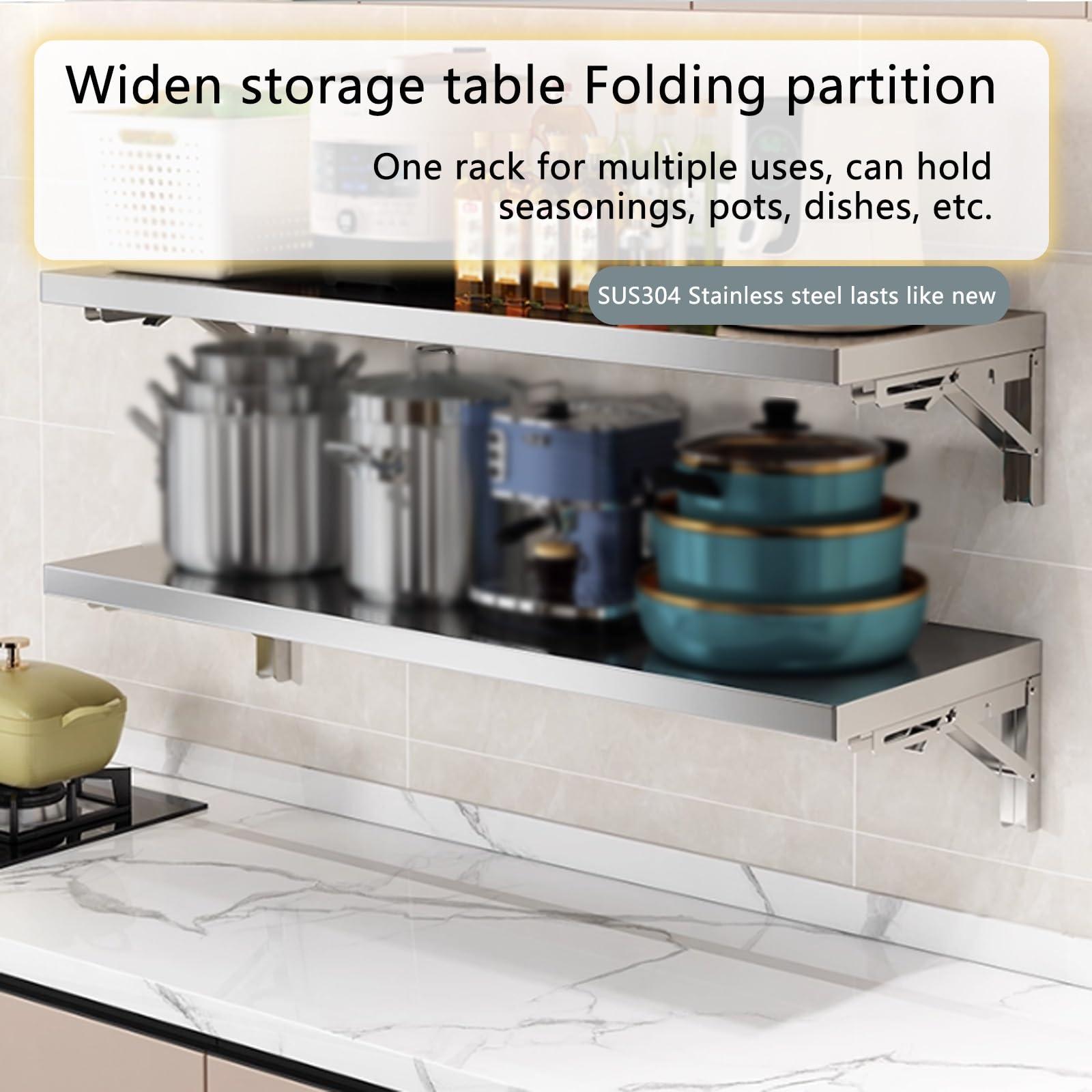 Pllrbvshs 304 stainless steel folding table, wall-mounted folding table, kitchen storage shelf, made of food-grade stainless steel material, suitable for living room, balcony, bathroom, or laundry room.(40*30cm