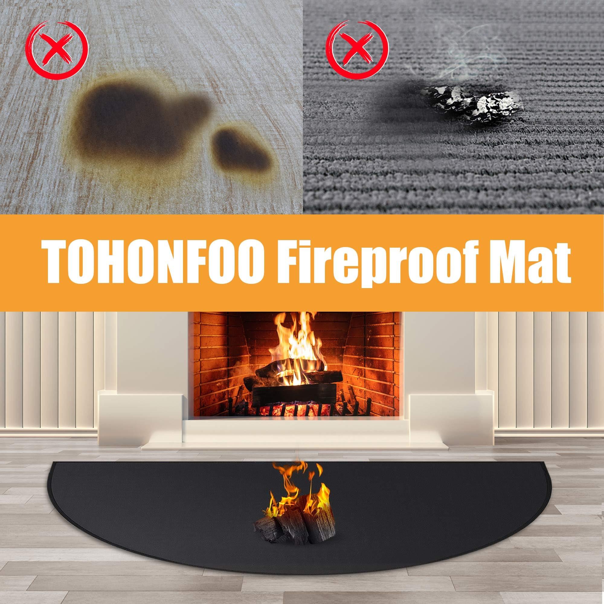 TOHONFOO Hearth Rugs for Fireplaces Fire Resistant, 42 x 24 inch Fireproof Fireplace Mat Hearth Rug, Hearth Pads for Wood Stove Fireplace Indoor Outdoor, Protect Floors Carpets from Sparks Embers-Black, 1mm
