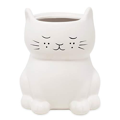 Isaac Jacobs International Isaac Jacobs White Ceramic Cat Toilet Bowl Brush Holder with Chrome Metal Handle (Unassembled) - Bathroom Accessory & Cleaning Storage (Cat)