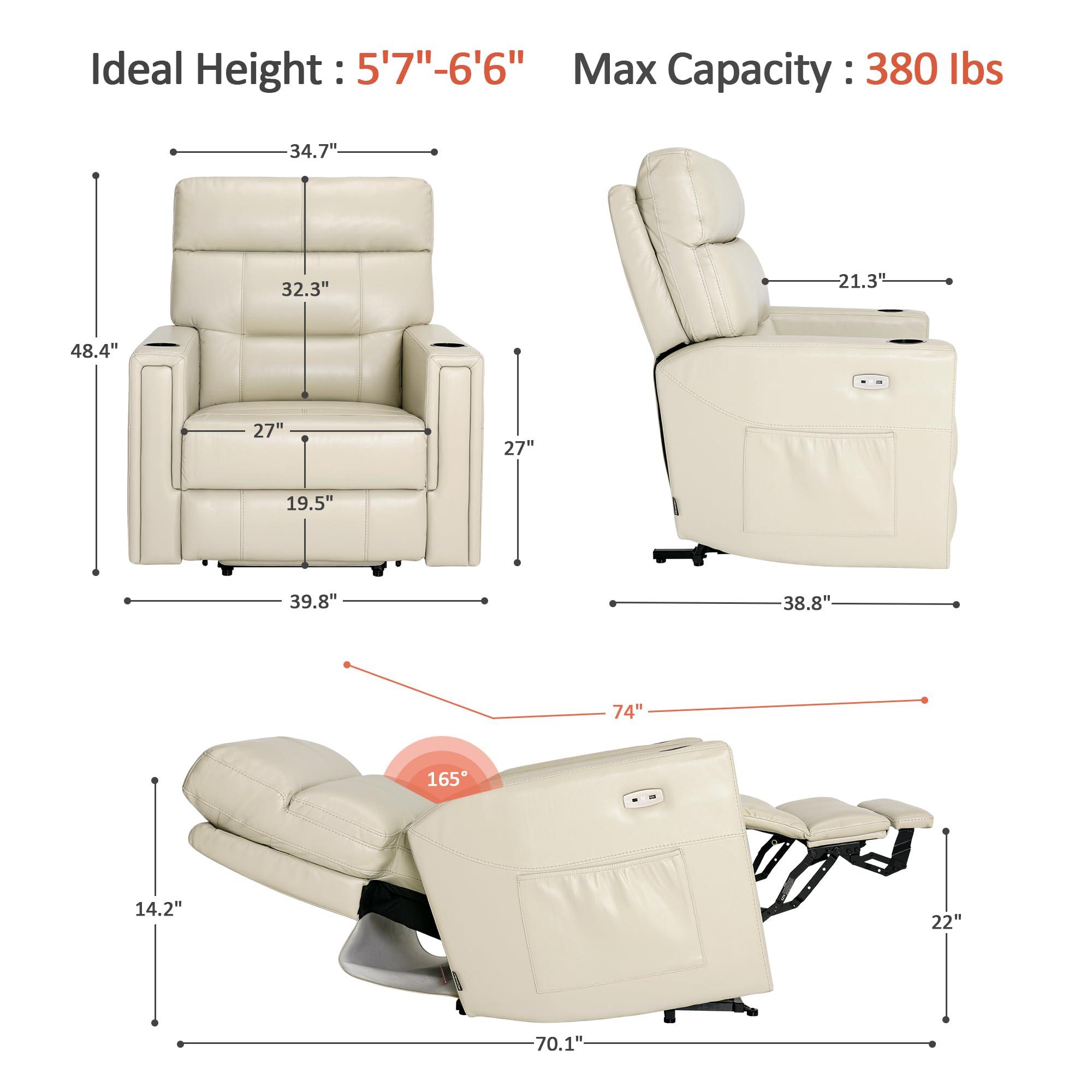 MCombo MCombo 380lbs Oversized Dual Motor Lay Flat Power Lift Recliner Chair with Infinite Position, for Heights 5'9''-6'7" Big and Tall People, Adjustable headrest, Faux Leather R7177 (Cream White)