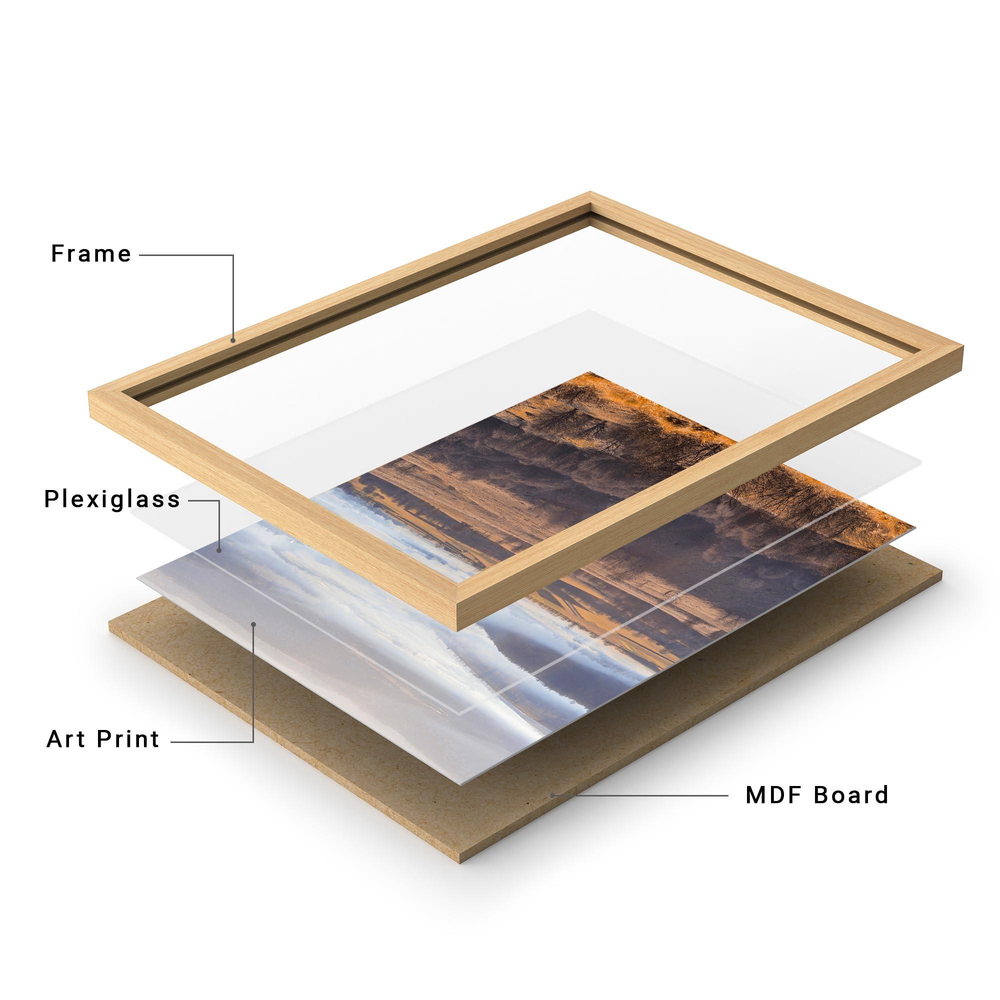 SIGNLEADER SIGNLEADER Framed Wall Art Print Clouds Autumn Mountain Forest Landscape Nature Illustration Decorative Country/Farmhouse Rustic Cozy Zen for Living Room, Bedroom, Office - 8\"x10\" Natural