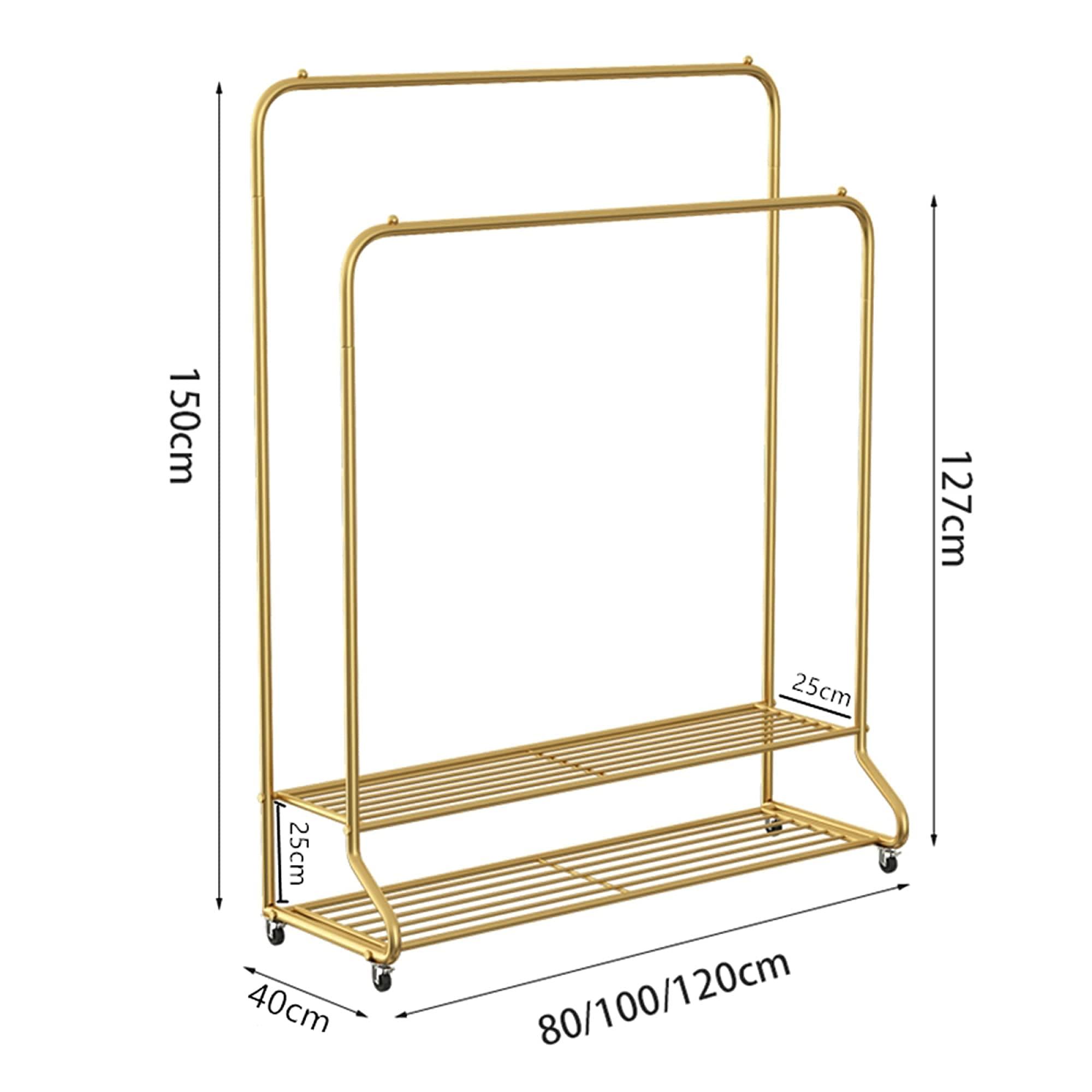 iumLeap iumLeap Coat Racks Heavy Clothes Rails, Clothing Display Racks with 2-Layer Shees, Old-Fashioned Commercial Roller Racks, Industrial Pipe Drying Racks/Golden/100Cm (Golden 120Cm)