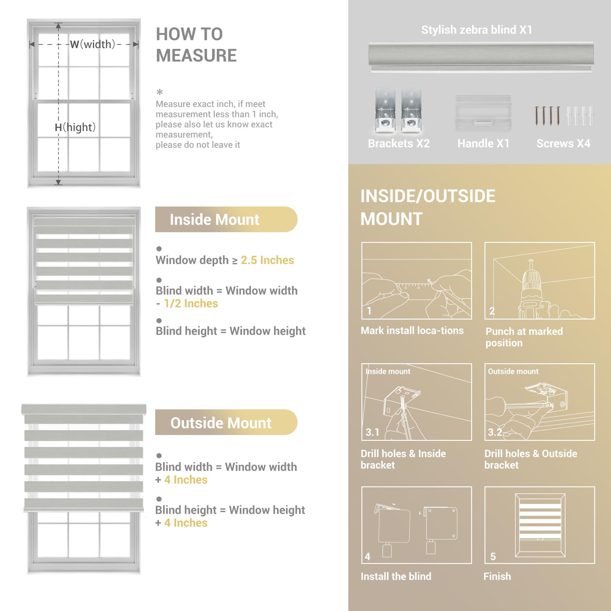 HOTSOON Hotsoon Cordless Zebra Blinds for Window Blackout Zebra Roller Blind with Thermal Insulation,Uv and Privacy Protection,Easy to Install Zebra Shade for Indoor Window, Dark Brown, 43" W x 36" H