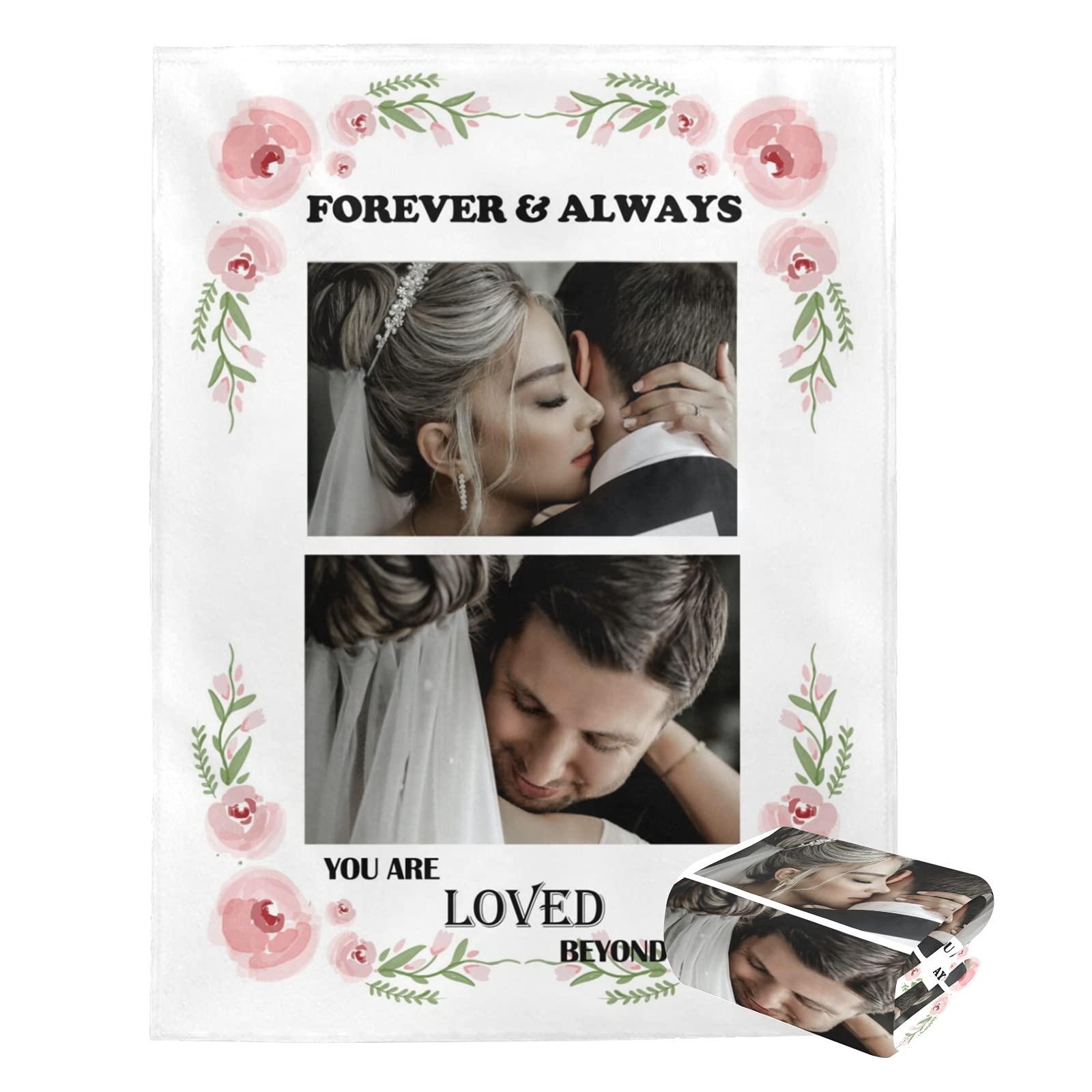 XYF Custom Gifts Customized Blanket Photos Personalized Blanket with Flower Picture Blanket Custom 24 Colors Available (2 Photos-3, 6080)