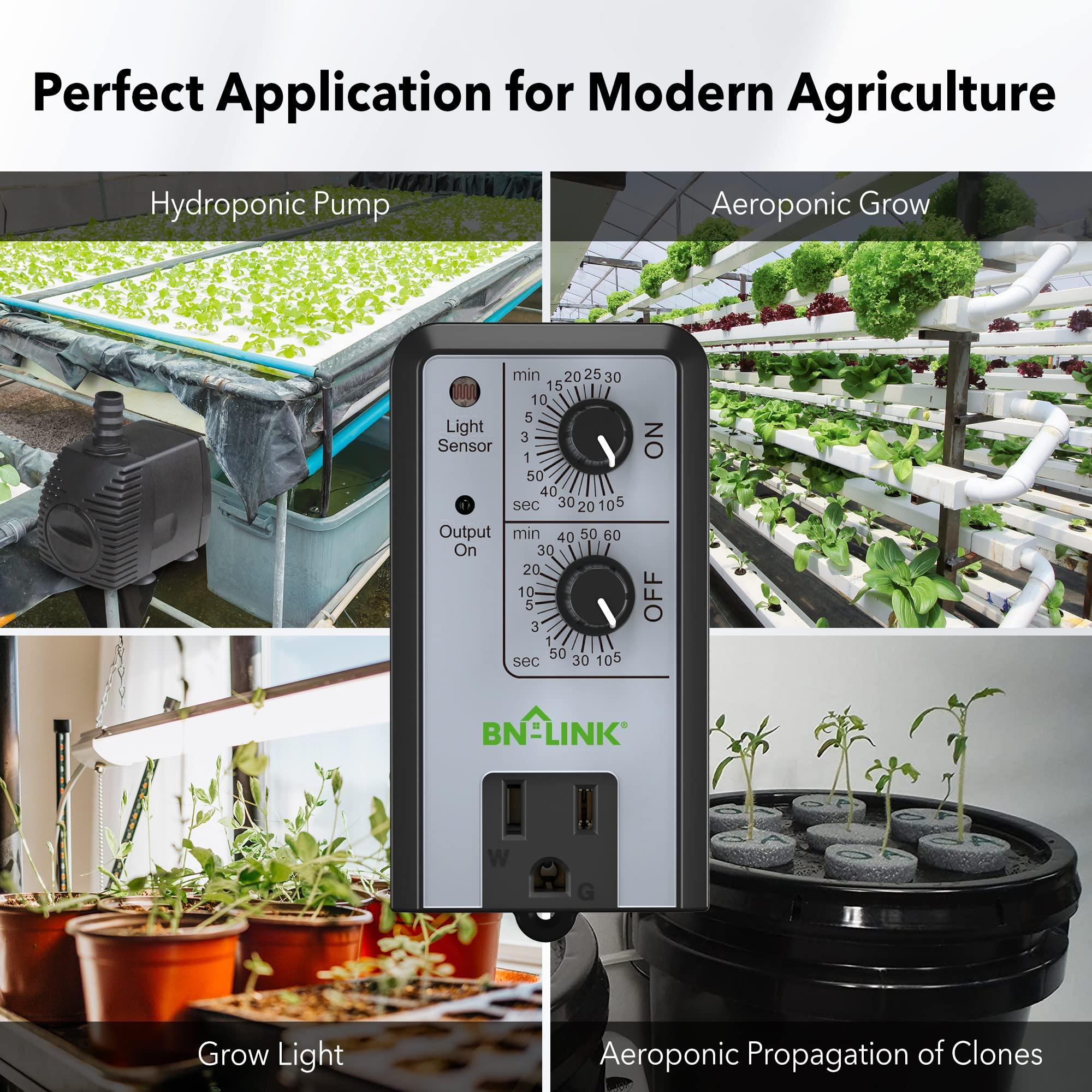 BN-LINK BN-LINK Short Period Repeat Cycle Intermittent Timer, Interval Timer - Day, Night, or 24 Hour Operation, Photocell Light Sensor Dusk to Dawn for Hydroponics Aquaponics Aeroponics