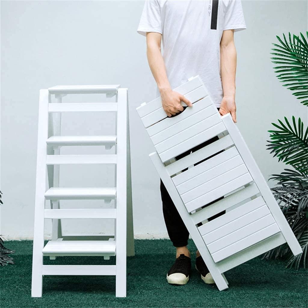 TONPOP Step Stools for Adults Foldable Kitchen Step Stools Folding Ladder 4 Step Stool Wood for Adult Stool Seat Ladder-Shaped Plant Stand for Kitchen Living Room Bedroom Balcony Garden Shoe Rack White