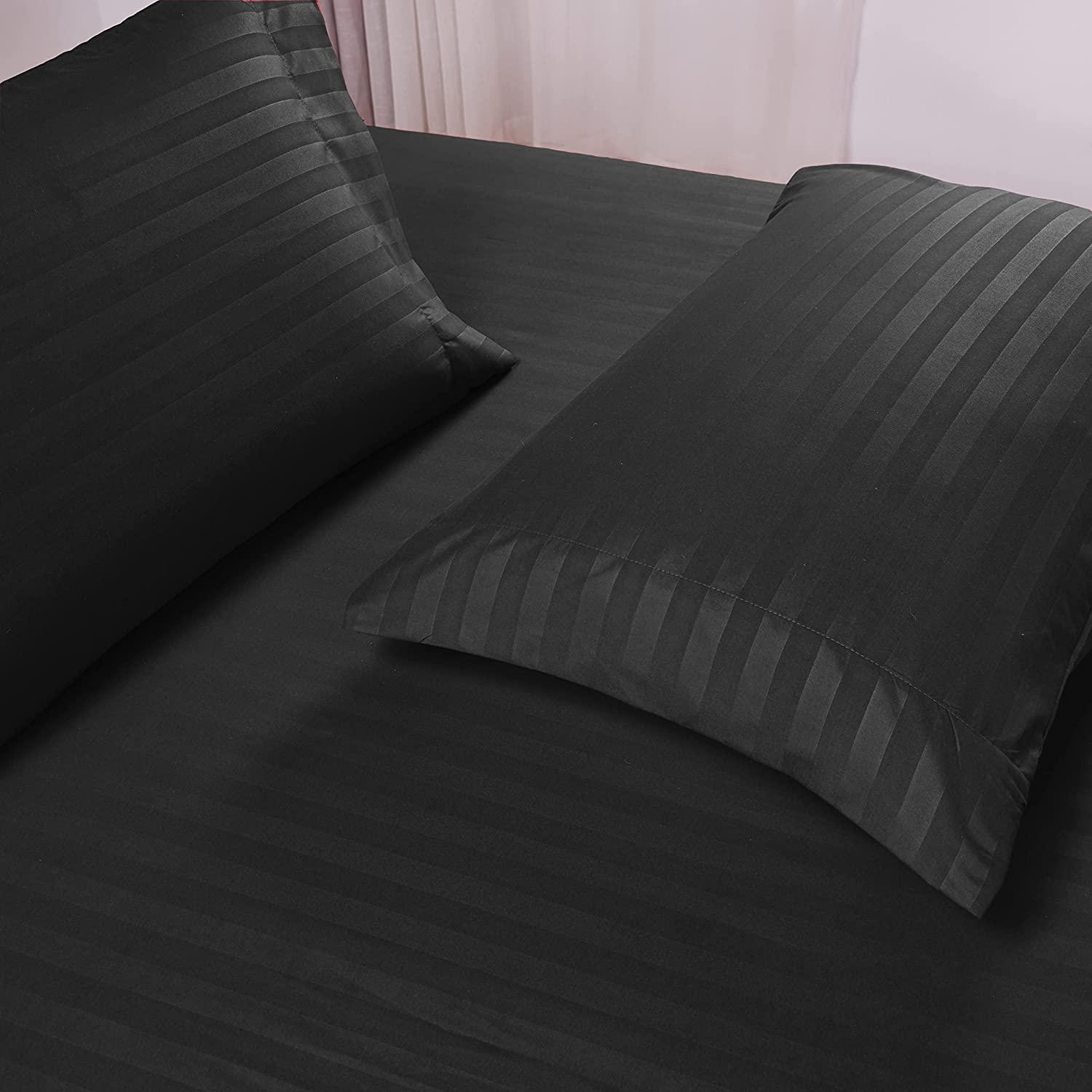 British-Linen British-Linen Sheets and Pillowcases 100% Organic Cotton, Bed Sheets 6 Piece Set, Luxury and Buttery Soft 18\" Deep Pocket Fitted Sheet, Best Comfort Sheets - Black Stripe, Full-XXL Size