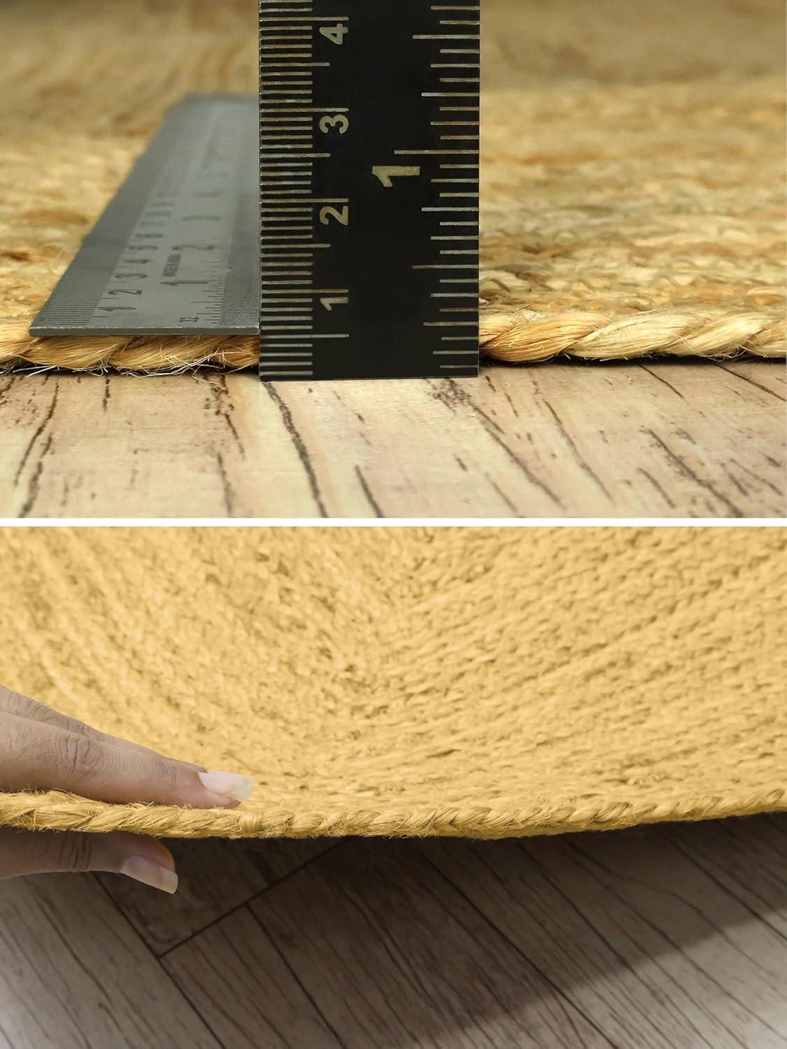 CASAVANI CASAVANI Scalloped Jute Rug Kilim Rug 4' Square Rug Black Hand Braided Jute Cape Cod Design Thick 0.19 inches Flatweave Rug Indoor Outdoor Use Rugs for Kitchen, Bedside, Enterway