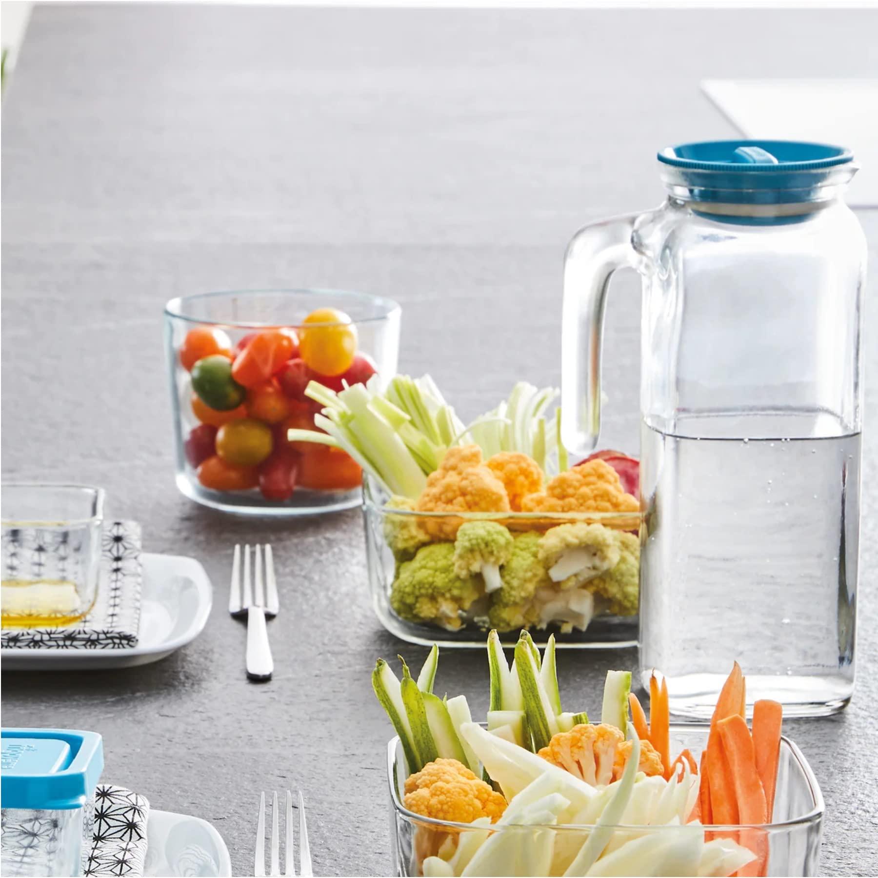 Bormioli Rocco Bormioli Rocco Glass Frigoverre Jug With Teal Airtight Lid, 1 Liter, Pitcher With Hermetic Sealing, Easy Pour Spout Handle For Water, Juice, Iced Coffee & Iced Tea.
