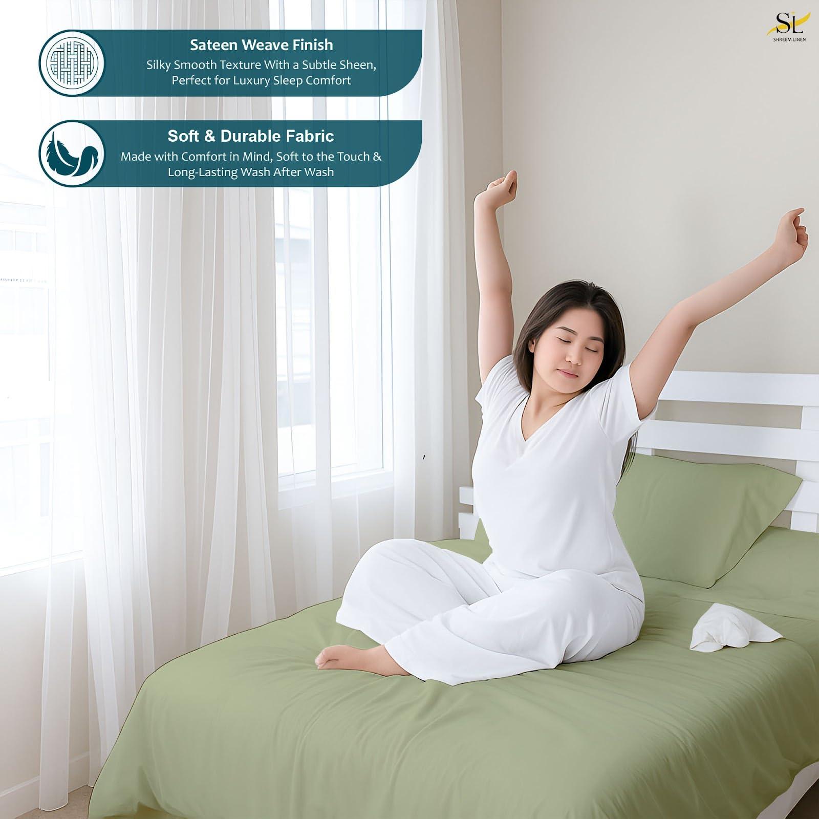 Shreem Linen Waterbed Sheets Queen Size Attached Waterbed Sheets 100% Egyptian Cotton 600-Thread Count 4 Piece Sheet Set 15\" Deep Pocket Attached Waterbed Sheet Set in Solid (Sage, Queen)