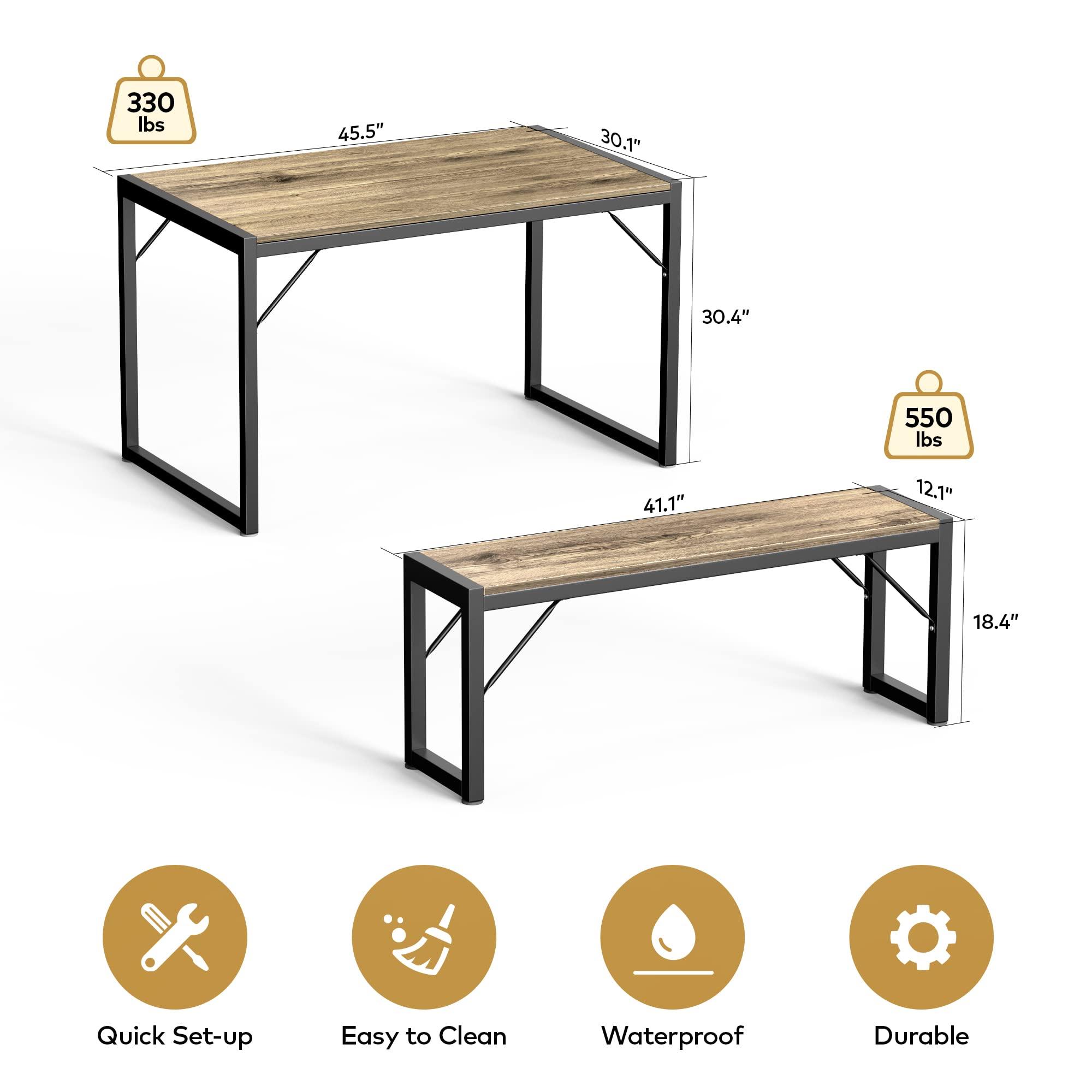 Gizoon Gizoon 45.5\" Dining Table Set for 4, Kitchen Table Set with 2 Benches, Dining Room Table Set with Metal Frame & MDF Board, Space-Saving Dinette for Kitchen, Dining Room -Grey