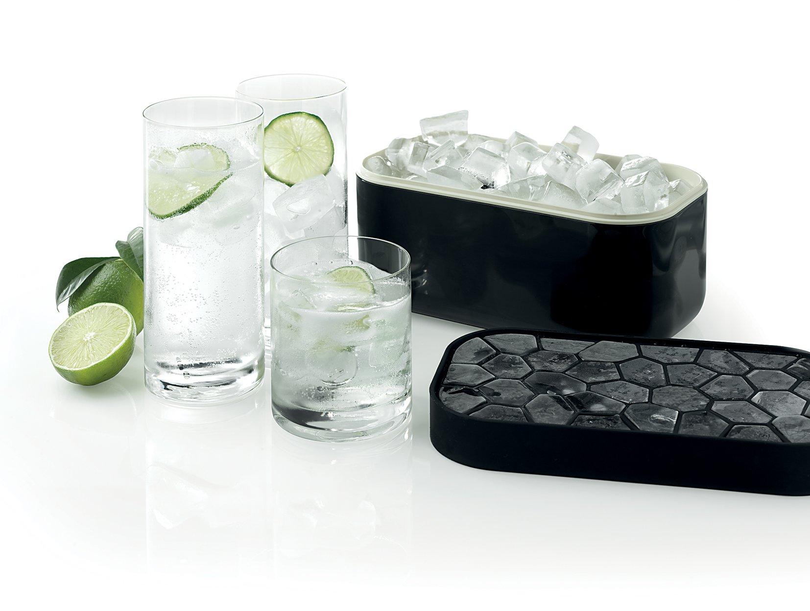 Lekue Lekue Ice Box | Ice Cube Tray For Freezer With Lid & Bin | Made With 100 Percent Platinum Silicone | Elegant And Retro Style Ice Cubes | For Cocktails, Ice Tea & Coffee And More | Black