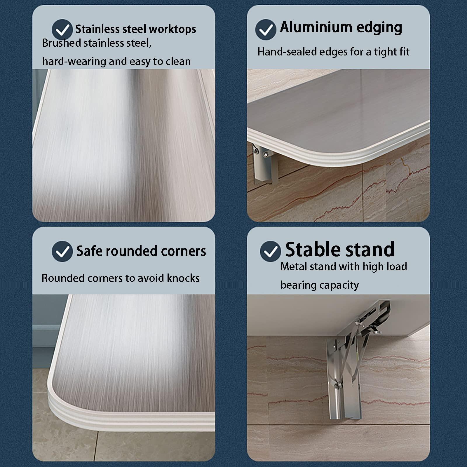 OTHZON OTHZON Breakfast Bar Table, Folding Wall Mounted Tables Fold-Down Wall Table Kitchen Drop Leaf Dining Table Work Table | Small Space Saving Hanging Table, Stainless Steel (Size : 31.4x11.8in)