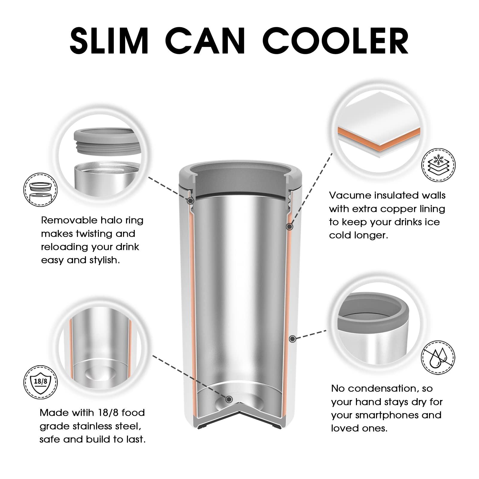 TILUCK TILUCK Skinny Can Cooler for Slim Beer & Hard Seltzer, Stainless Steel, Doucle-Walled Stainless Steel Insulated Slim Cans, Standard 12 oz (Glitter Navy)