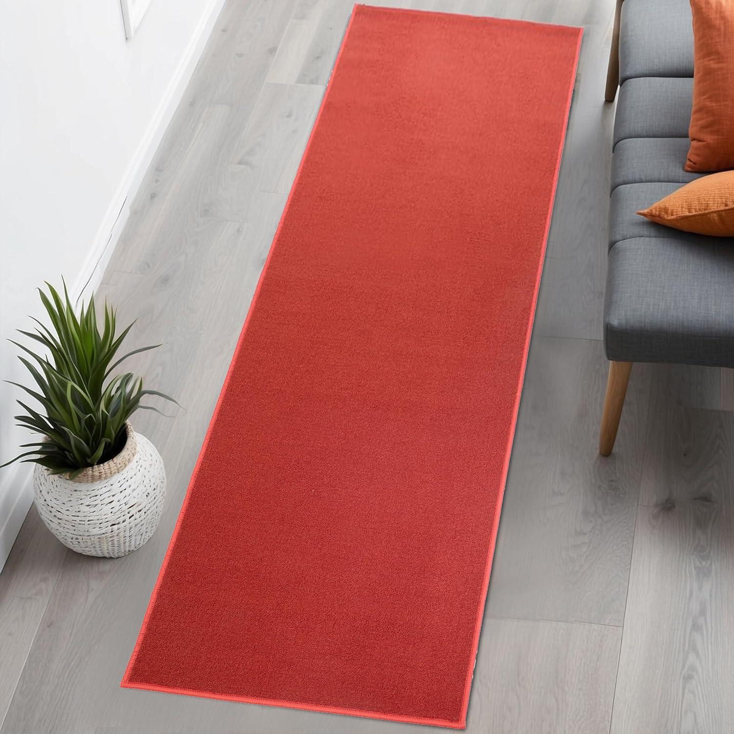 RugStylesOnline Custom Size Hallway Runner Rug Solid Red (10 Feet Length x 36 Inch Width) Made to Order Non Slip Rubber Backing Rug Runners, Extra Long Runner Rugs for Hallways