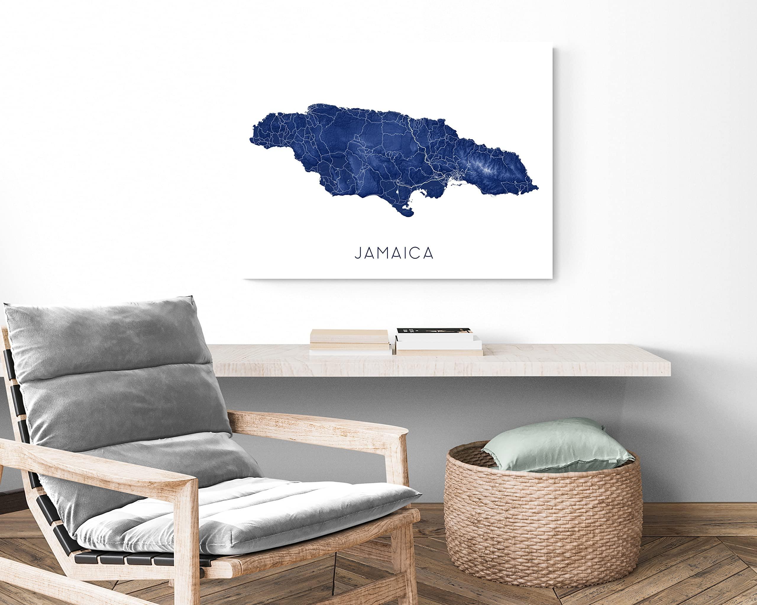 Maps As Art Jamaica Map of Jamaica Print 8x10, Jamaica Poster 24x36, Handmade Blue Jamaica Island Maps with Landscape, Caribbean Wall Art (36 x 24\" Landscape, Midnight)
