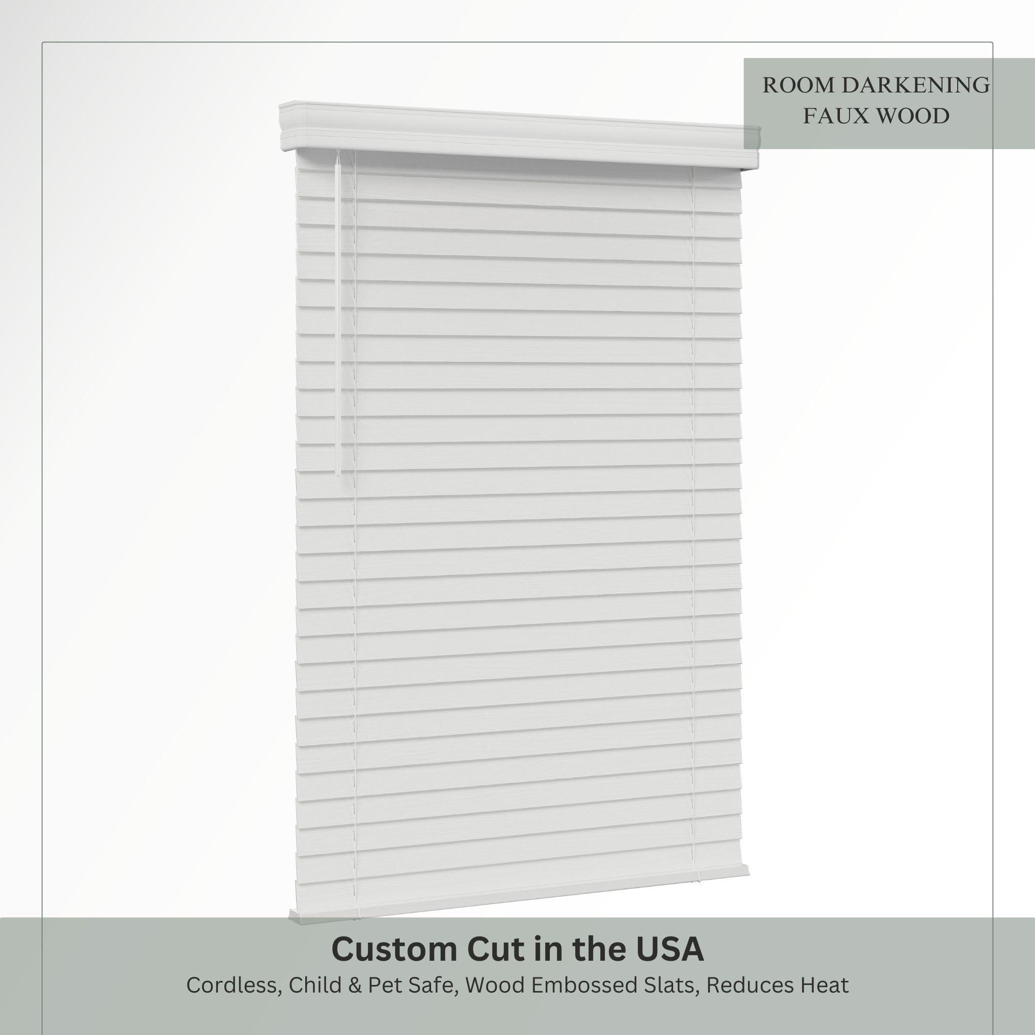 Lumino Lumino 2-Inch Cordless Faux Wood Blinds, 67.75" Width x 60" Length, White - Custom for All Window Sizes, Wood Embossed Slats, Crown Valance, Venetian for Indoor Windows