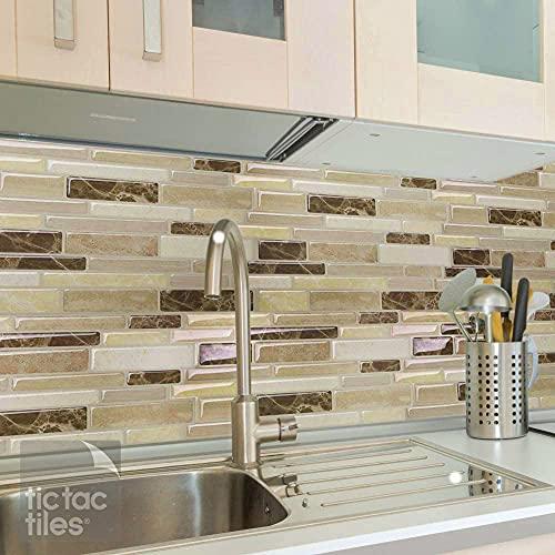 Tic Tac Tiles Tic Tac Tiles Peel and Stick Self Adhesive Removable Stick On Kitchen Backsplash Bathroom 3D Wall Sticker Wallpaper Tiles in Polito Designs (5 Sheets, Bella)