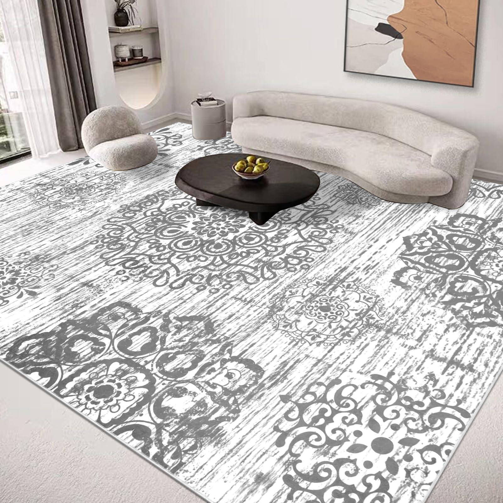 HEBE RUGS HEBE Washable Area Rug 9'x12' Non Slip Soft Distressed Medallion Bedroom Rug Boho Living Room Rug Accent Throw Rugs Vintage Entry Rug Floor Carpet for Dining Room Bathroom