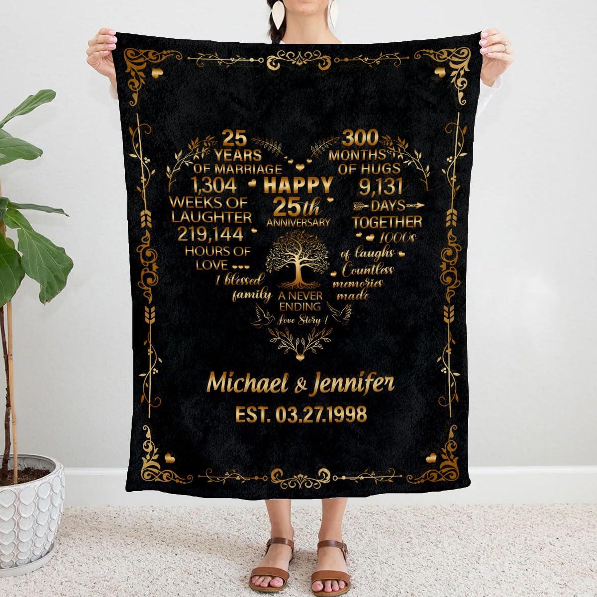 Generic S82238 Wedding Day Blankets, Personalized Happy 25th Wedding Anniversary Blanket, Custom Anniversary Blanket with Name Date, 25 Year for Couple Husband Wife Fleece 30x40 50x60 60x80