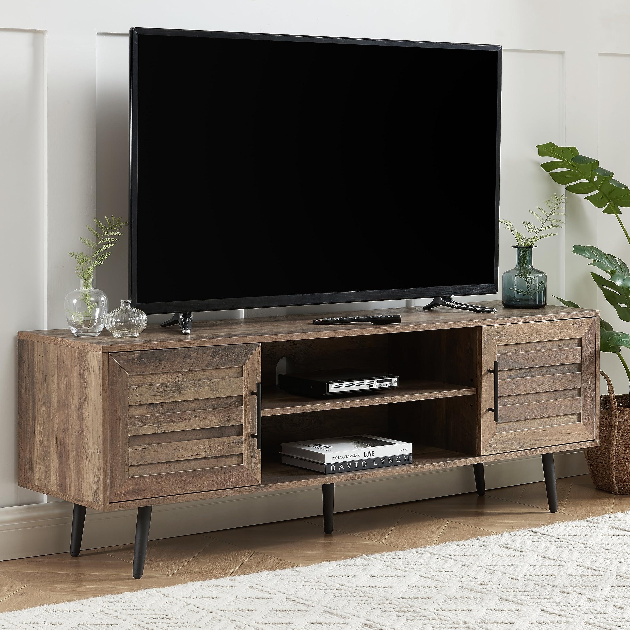 JYED DECOR JYED DECOR Mid Century Wooden TV Stand Entertainment Console with Open Shelving and 2 Cabinets for Televisions up to 65 Inches(Rustic Oak)