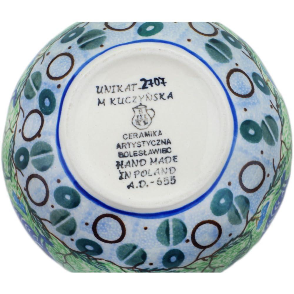 Polmedia Polish Pottery Authentic Polish Pottery Apple Shaped Jar Signature UNIKAT in Blue Rooster Design Handmade in Bolesawiec Poland by Ceramika Artystyczna + Certificate of Authenticity