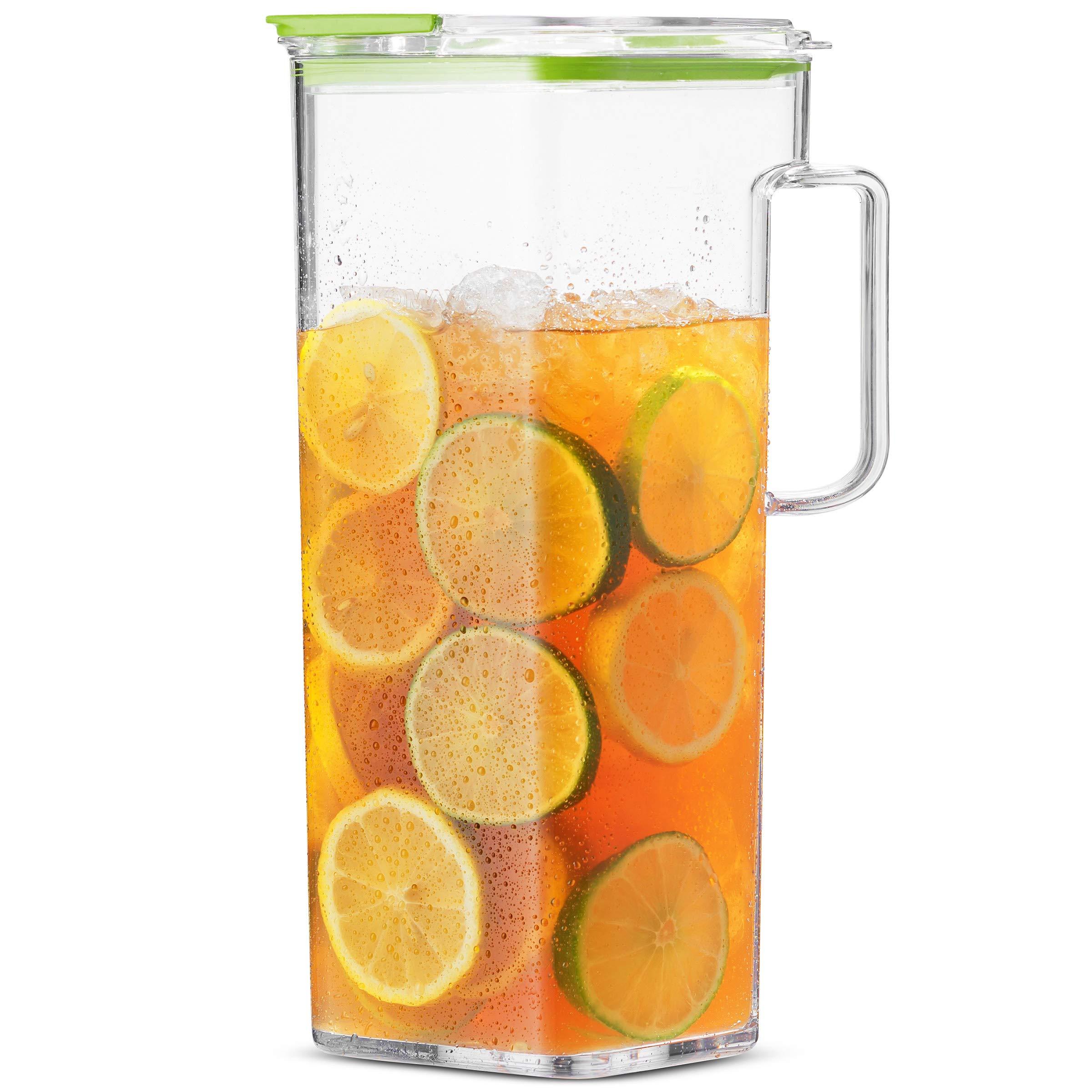 Komax Komax Large Plastic Water Pitcher with Lid Square Water Carafe BPA-Free, Dishwasher Safe Water, Tea, or Juice Containers with Lids for Fridge (2.3 Liters)