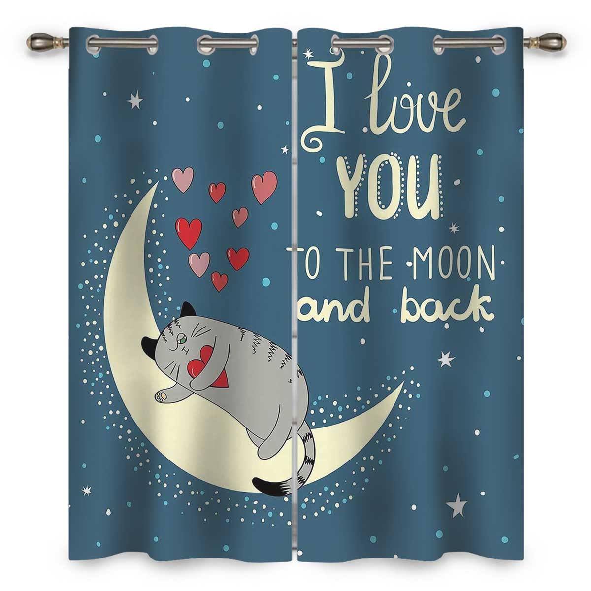 HomeLoft Basics I Love You Window Curtains Bedroom 2 Panels Slate Blue Warm Taupe Pale Yellow Drapes Curtains Dark Room Decor (W) 85 X (H) 108 Inches