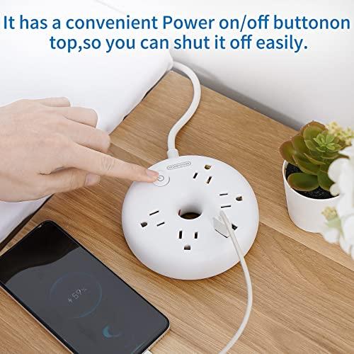 NTONPOWER NTONPOWER Power Strip Flat Plug with Circuit Breaker, 4 Outlet 2 USB Desktop Charging Station with 5ft Extension Cord, Wall Mount Compact for Travel Home Office Bedside
