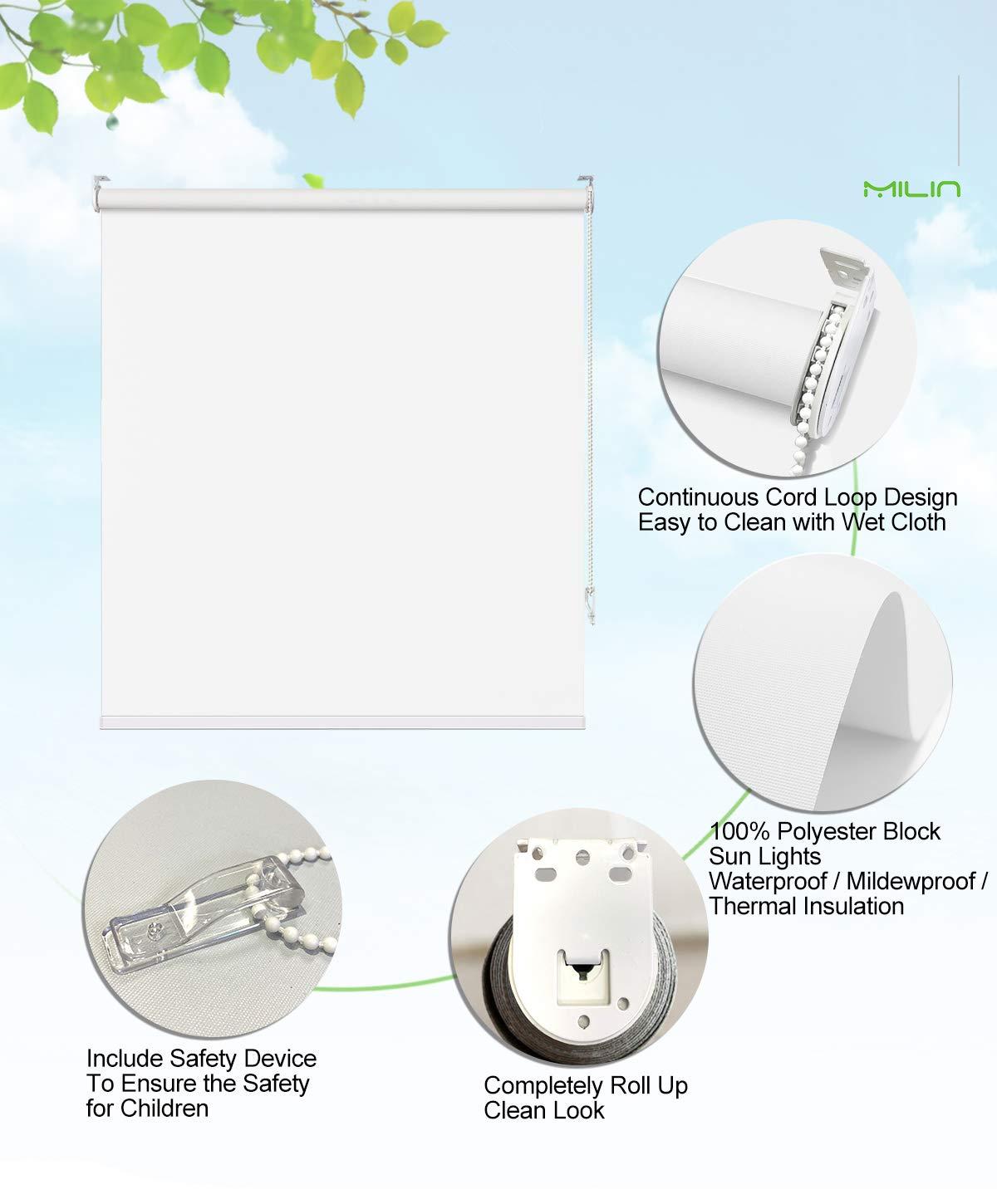 MiLin MiLin 100% Blackout Roller Shades Fast Delivery, Roller Window Blinds and Shades Custom Cut to Size, Room Darkening Waterproof Thermal Insulated for Home & Office - Polar White 39" W x 72" H