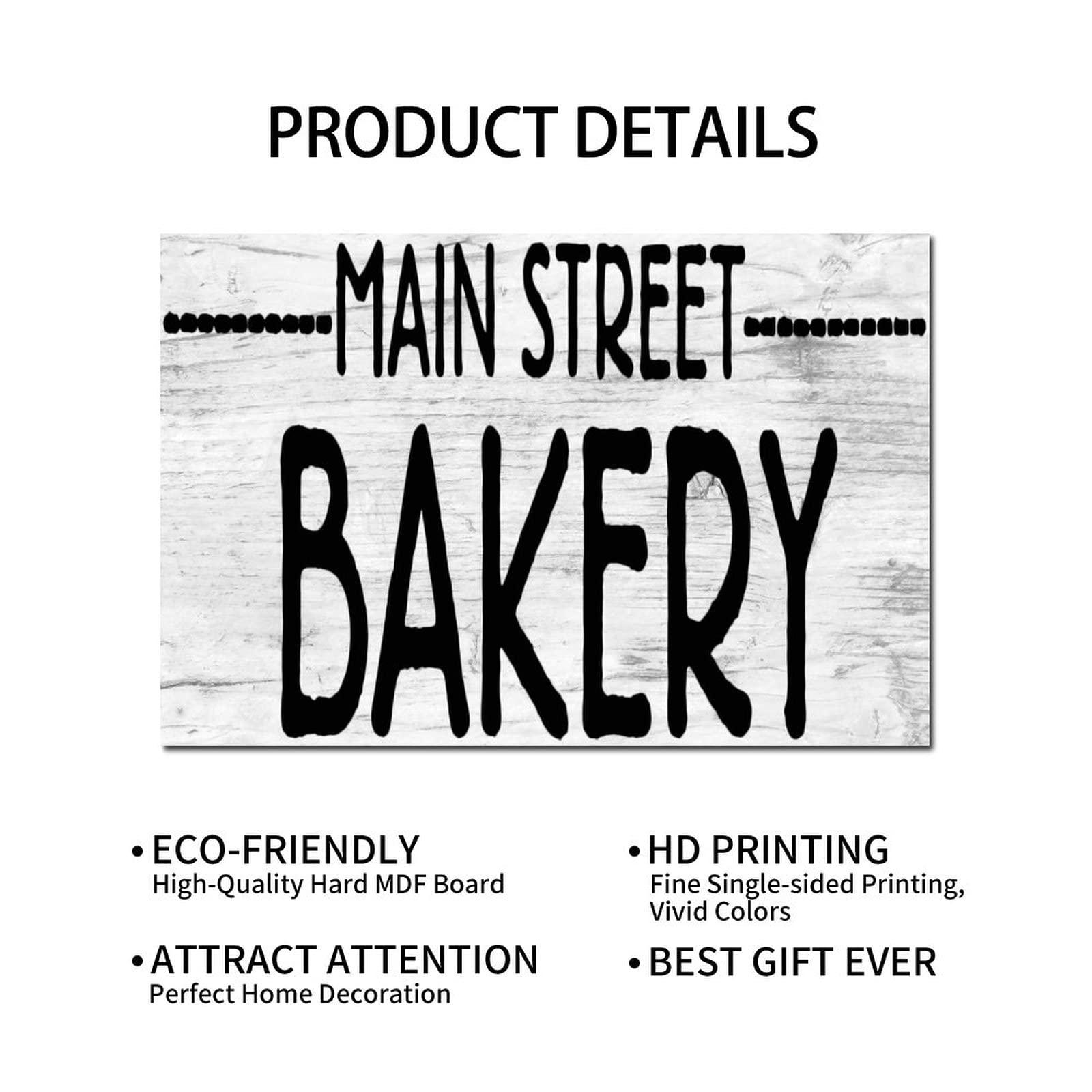 Generic Wood Signs Ballkleid Main Street Bakery Wooden Sign with Funny Sayings Motivational Wall Art Rustic Wall Decorations for Living Room Kitchen Wall Hanger Retro Decoration Sign 12x18in